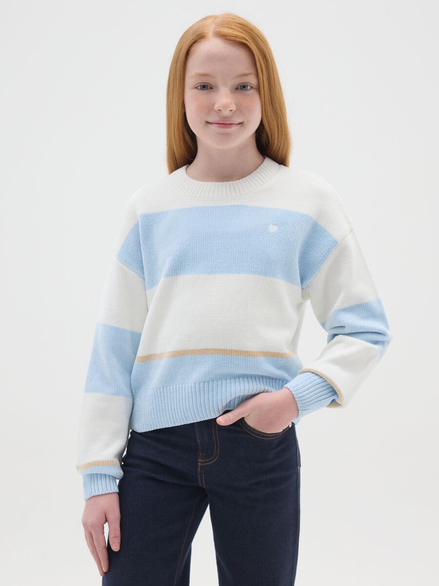 Girls' multicolour striped crew neck jumper, regular fit_0