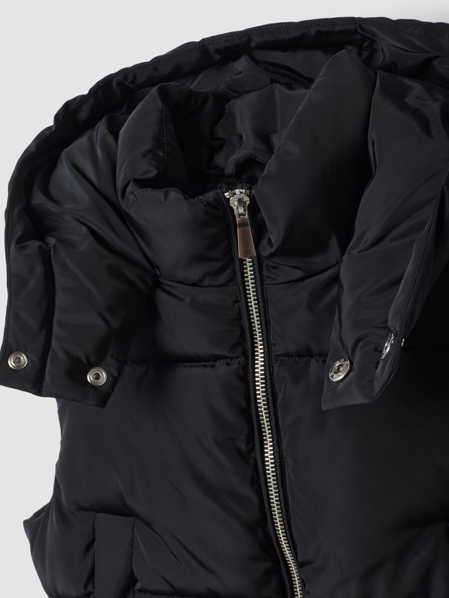 Black padded gilet with hood and zip_1