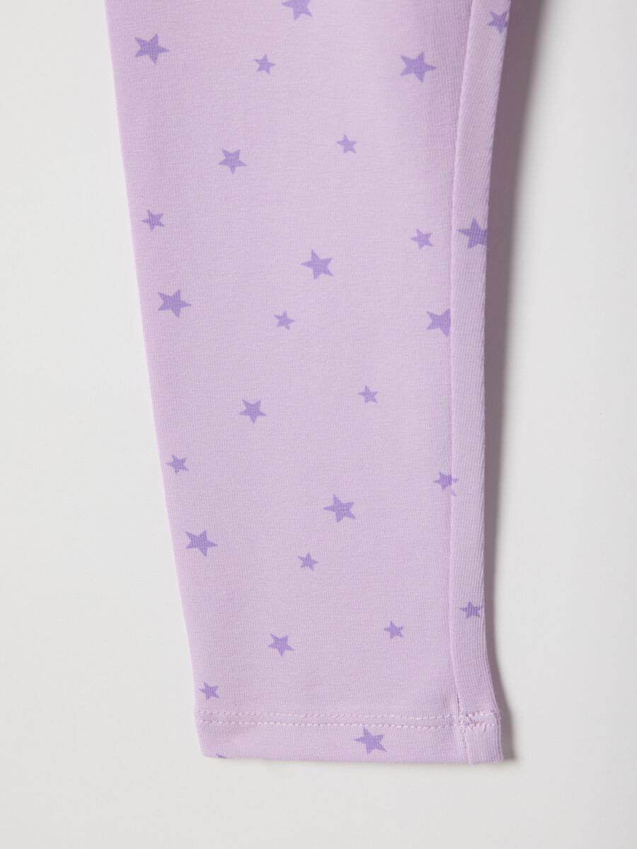 Girls' skinny fit purple stretchy cotton leggings with stars_3
