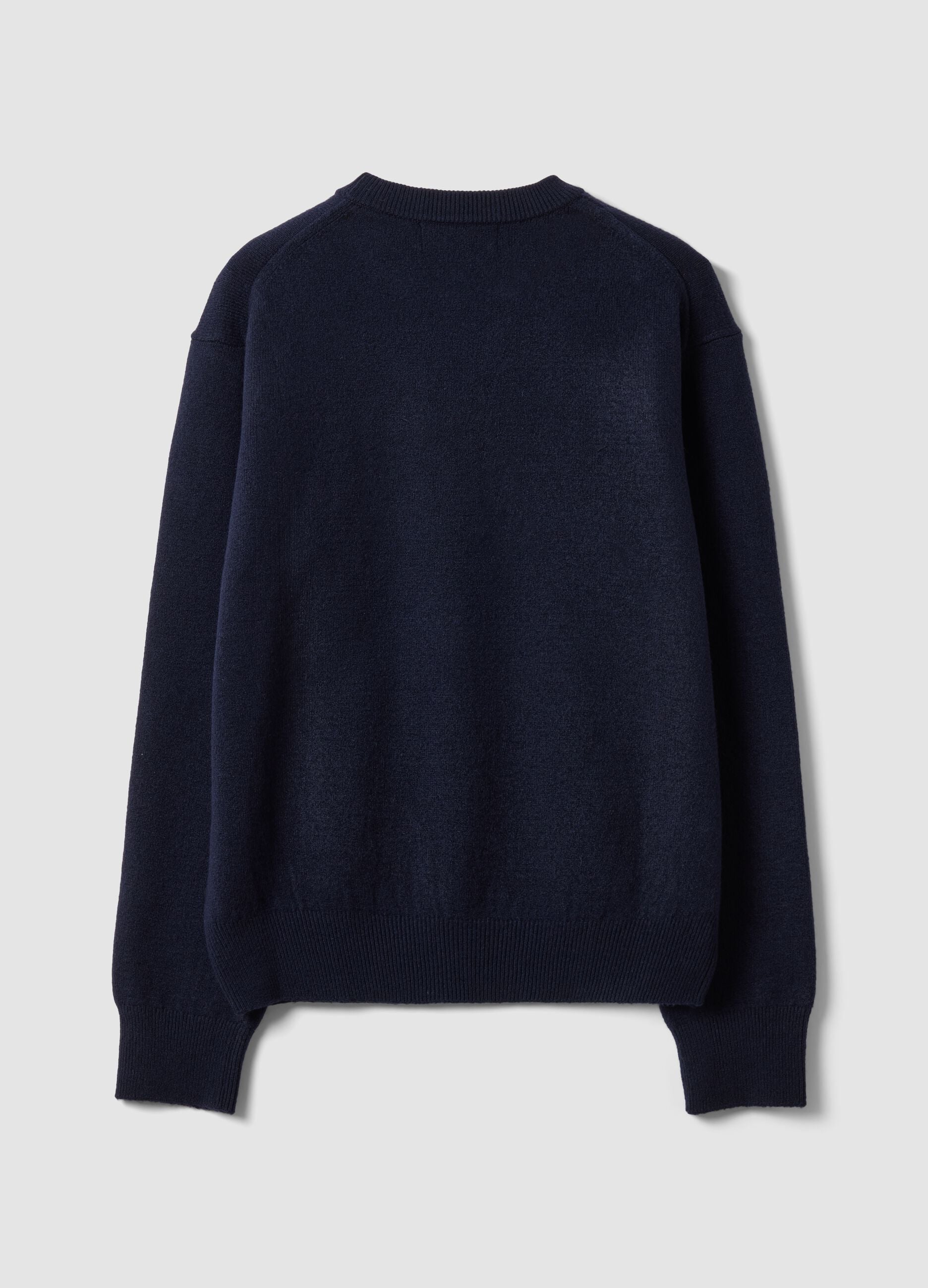Blauer Rundhals-Pullover aus elastischer Wolle