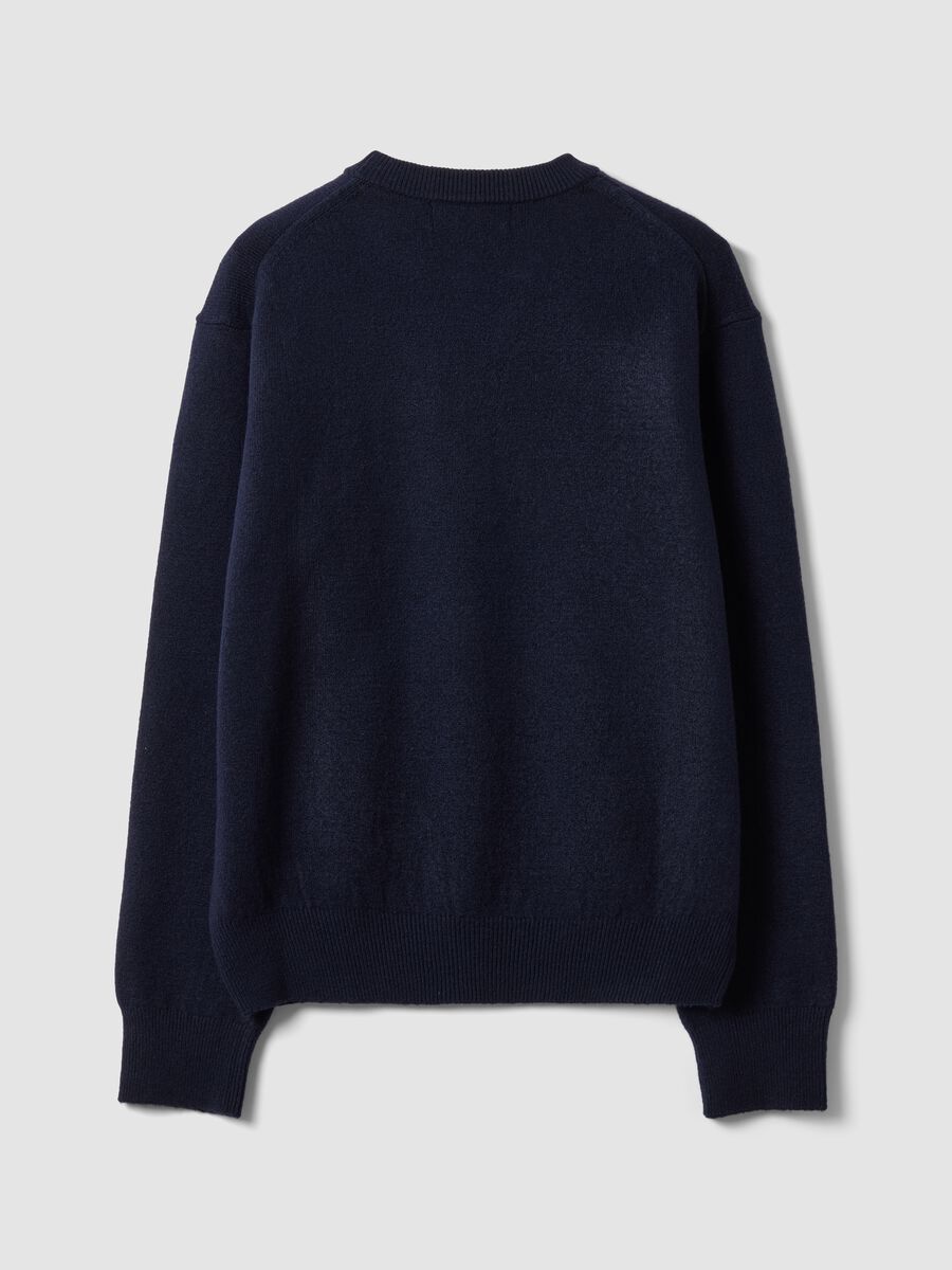 Blauer Rundhals-Pullover aus elastischer Wolle_6