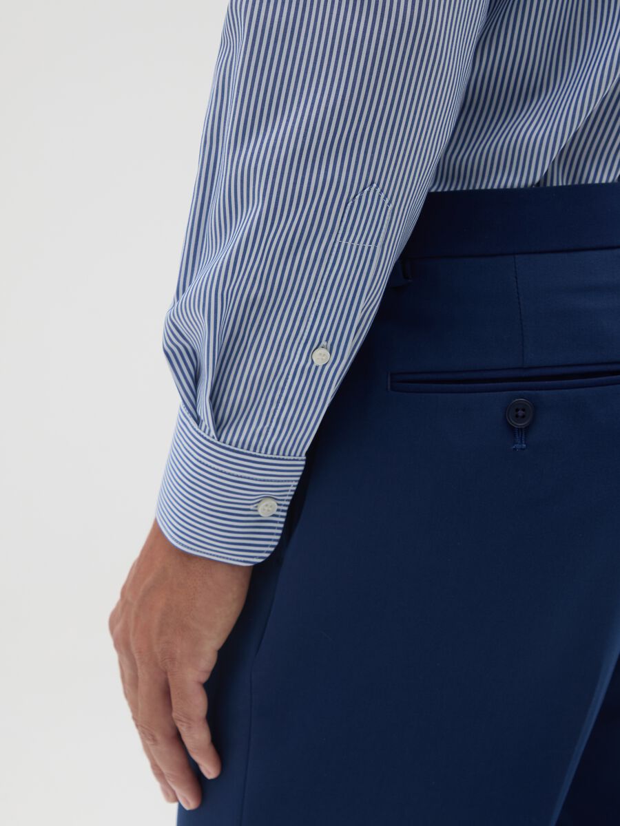 Blue slim stripe shirt with French collar and buttons_3