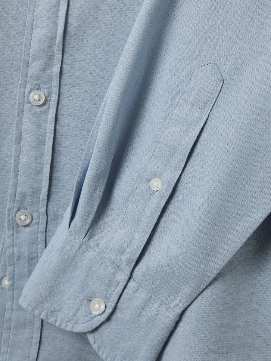 Regular fit blue shirt in linen and cotton blend_6