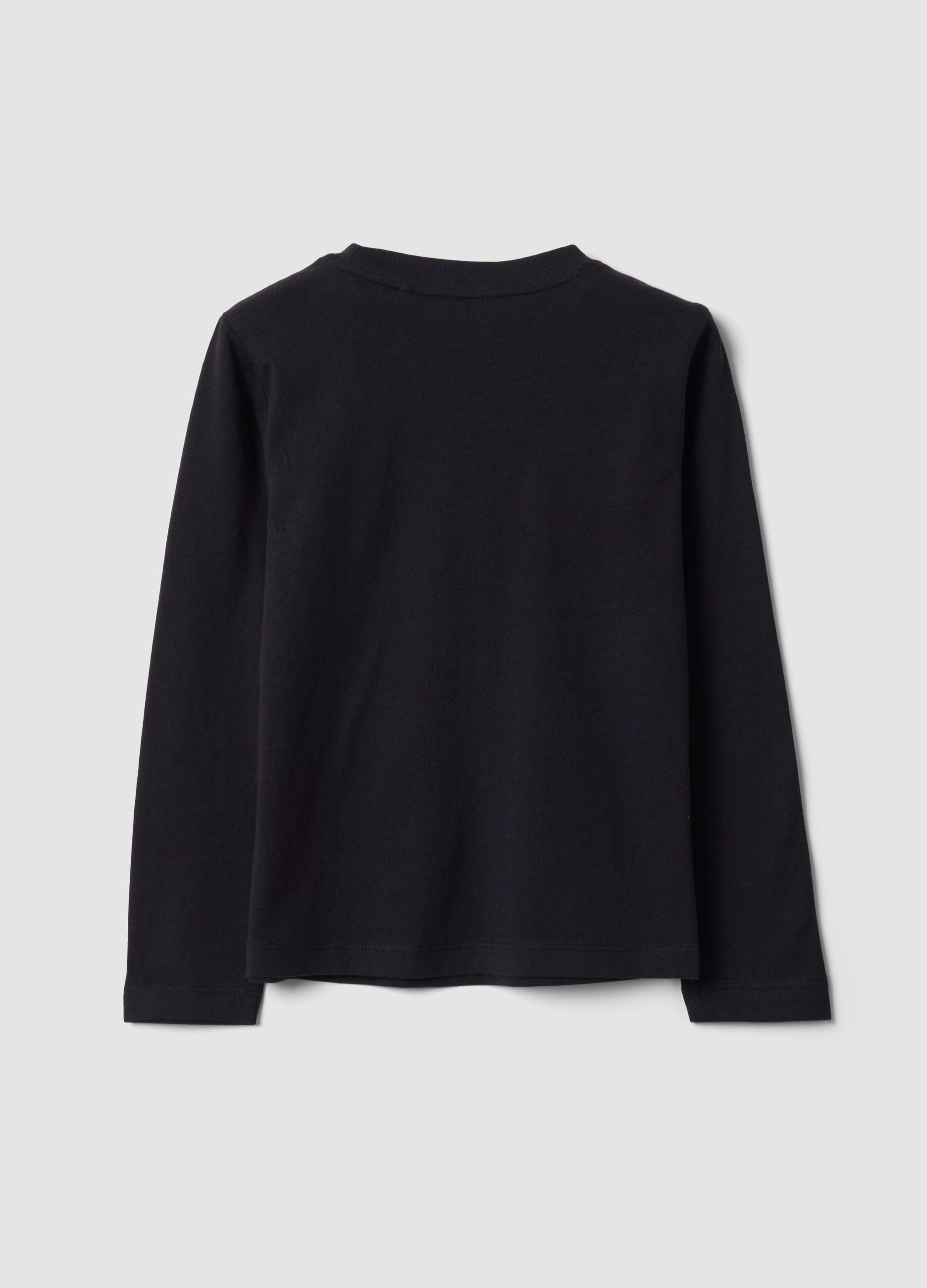 Black crew-neck T-shirt in pure organic cotton for girls