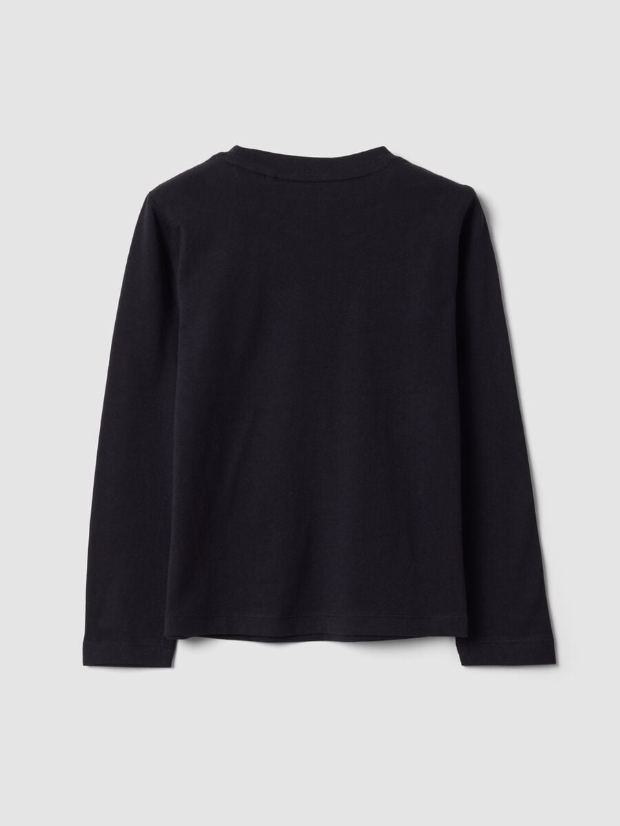 Black crew-neck T-shirt in pure organic cotton for girls_1