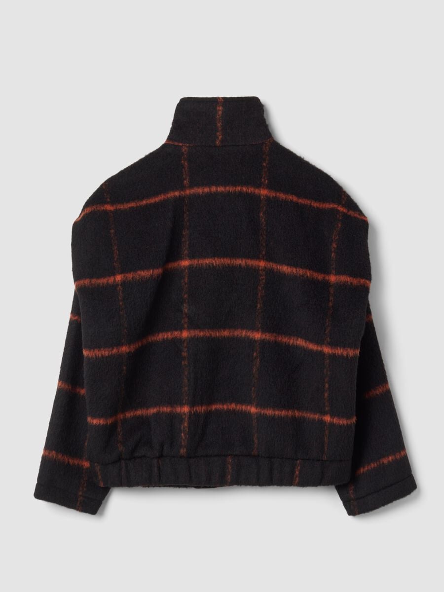 Cappotto nero e arancione scuro in misto lana a quadri regular fit_1