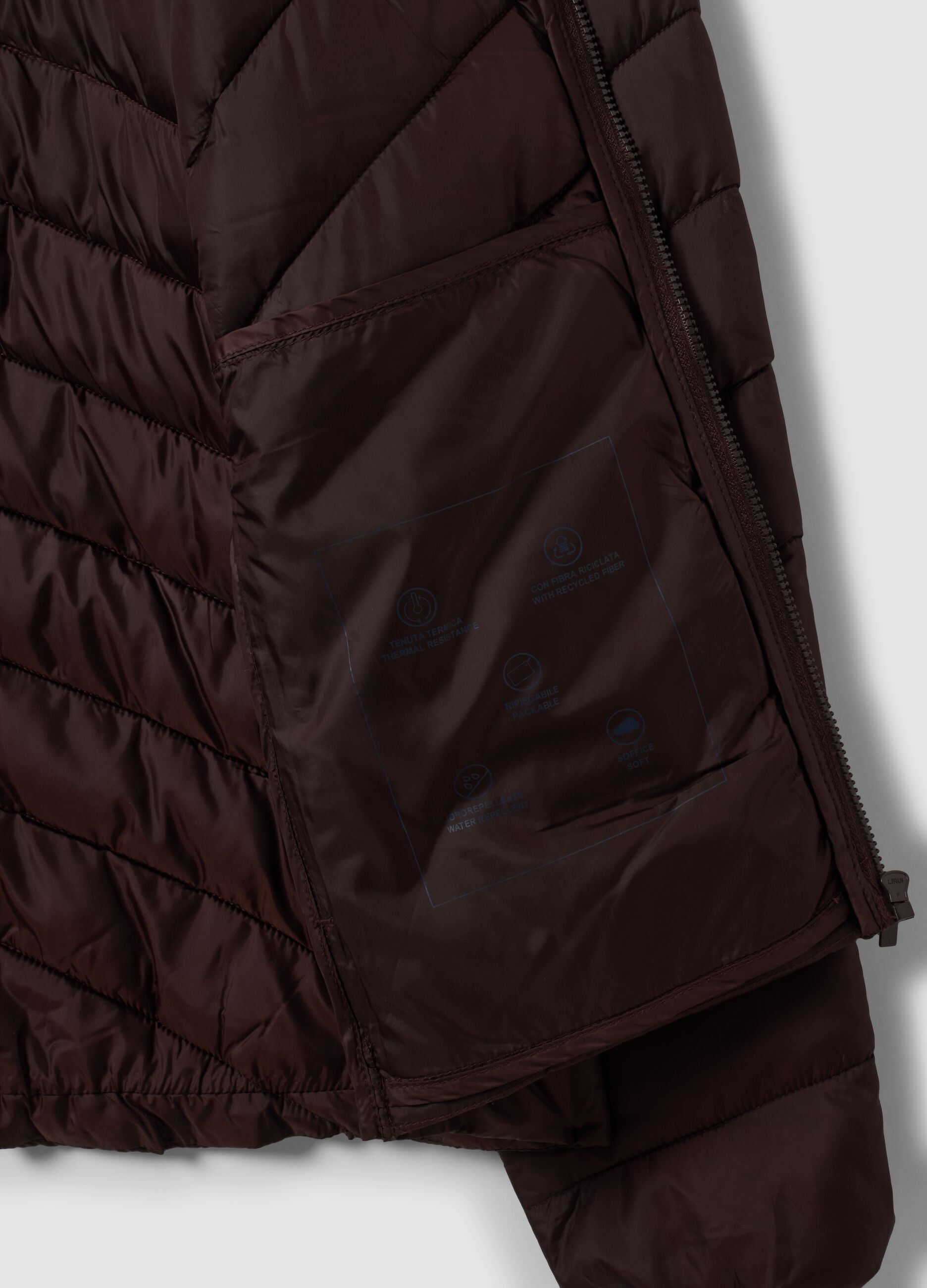 Brown Ultralight Quilted Jacket with Hood and Zip