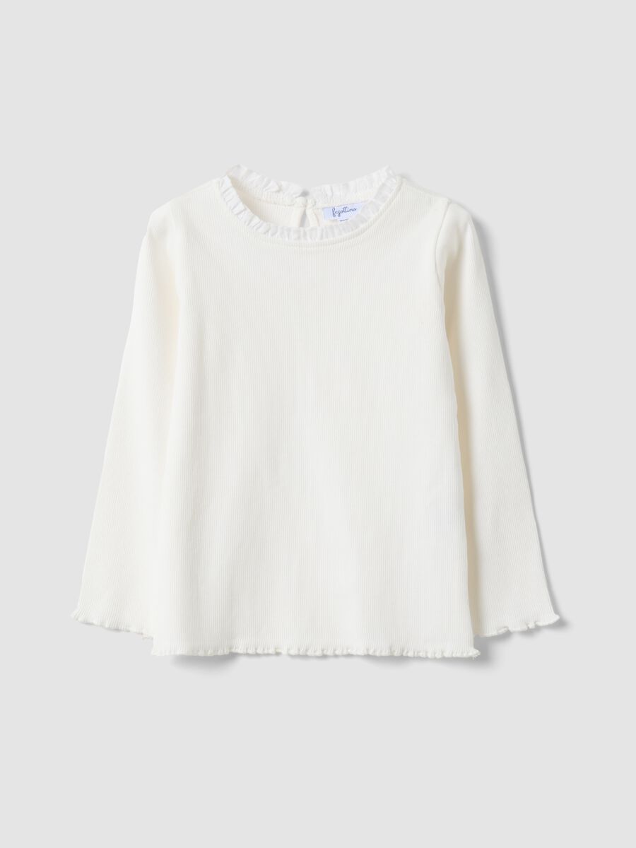 White ribbed organic stretch cotton crew-neck top_0