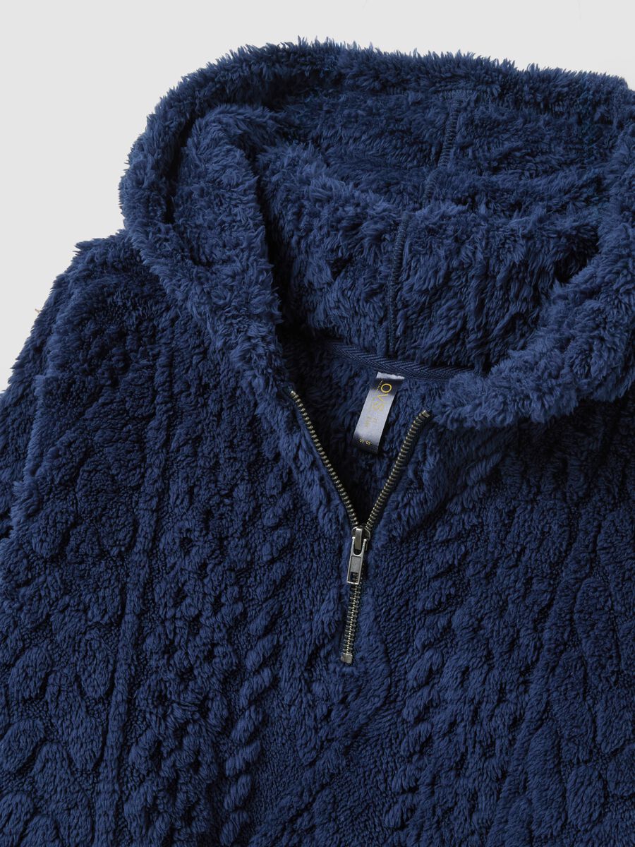 Blue Sherpa Hoodie with Half Zip and Regular Fit_5