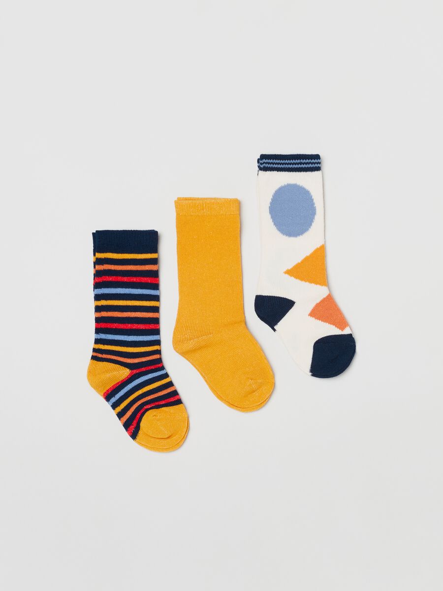 Three-pair pack long socks with geometric designs_0