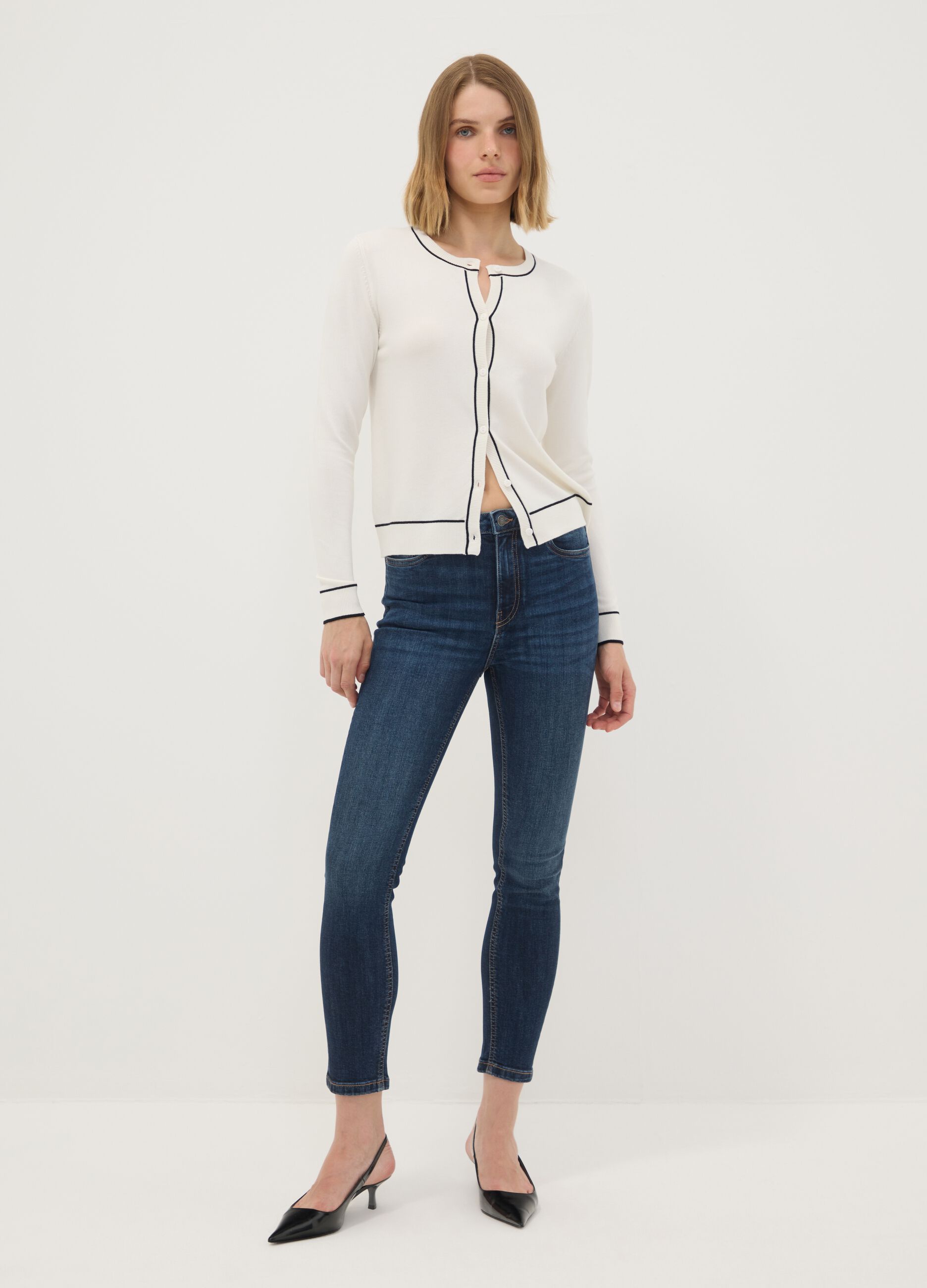 Mid-wash skinny-fit jeans in stretch cotton