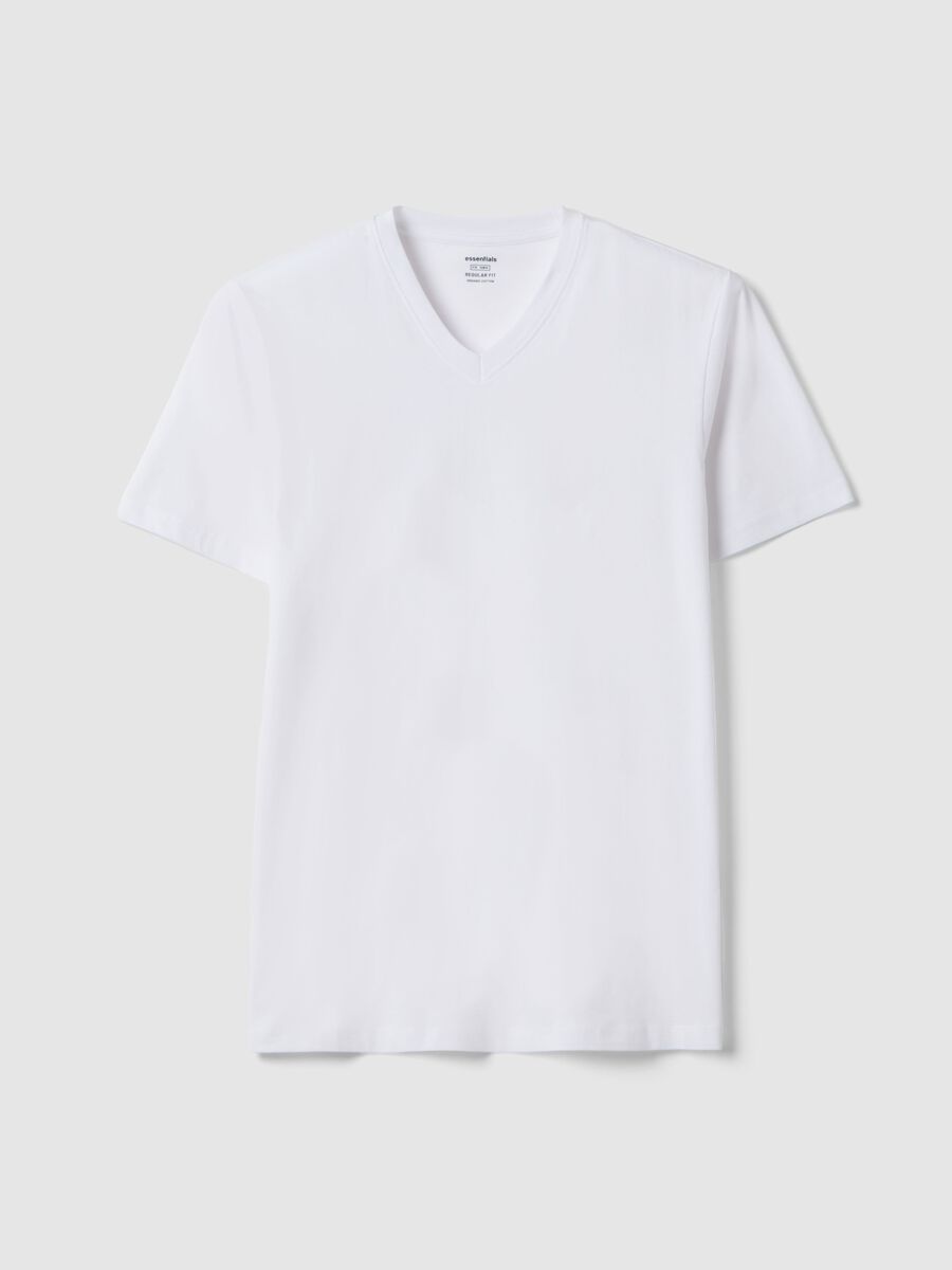 White pure cotton V-neck regular fit T-shirt_4