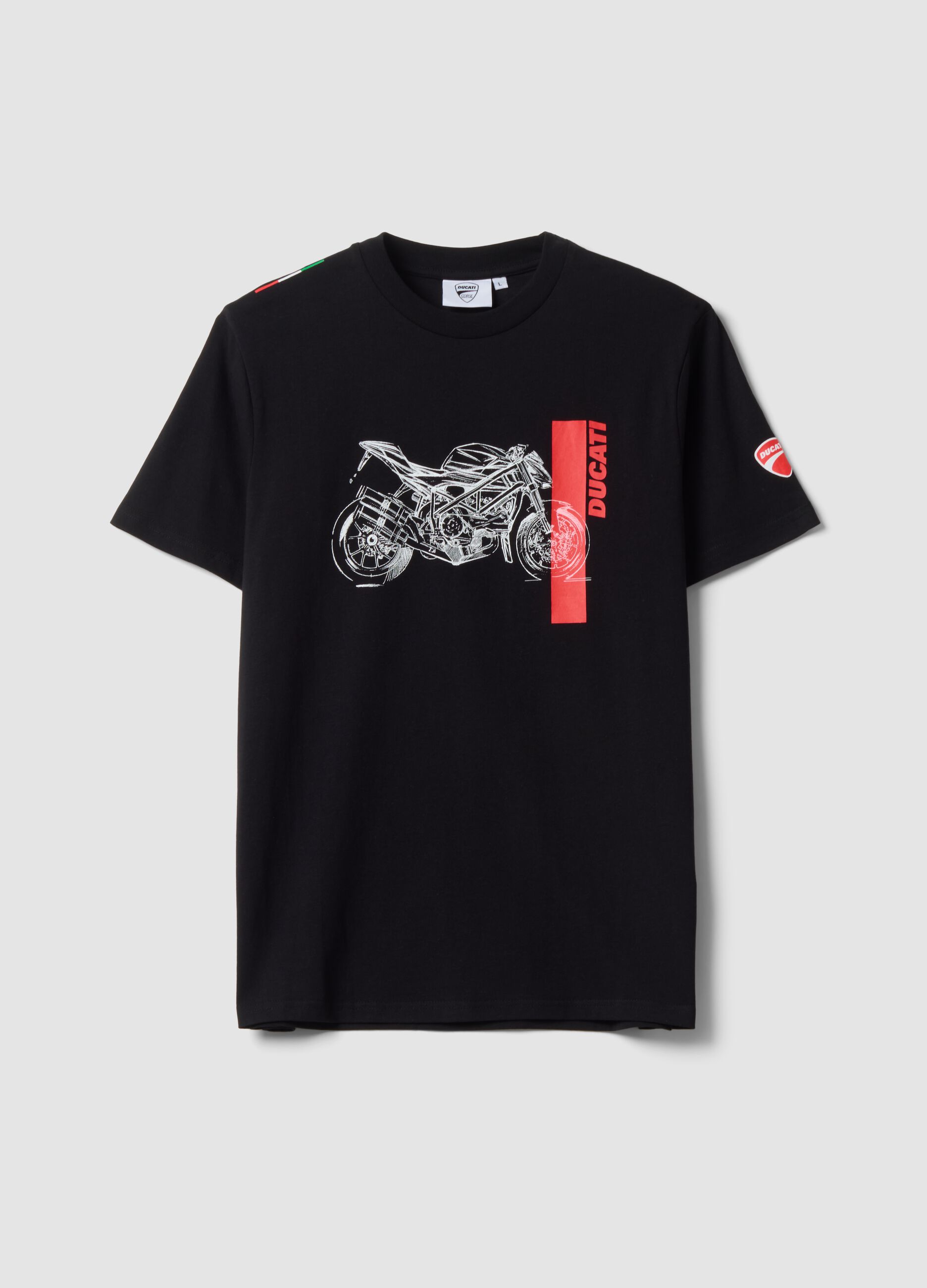 Black pure cotton Ducati print T-shirt, regular fit