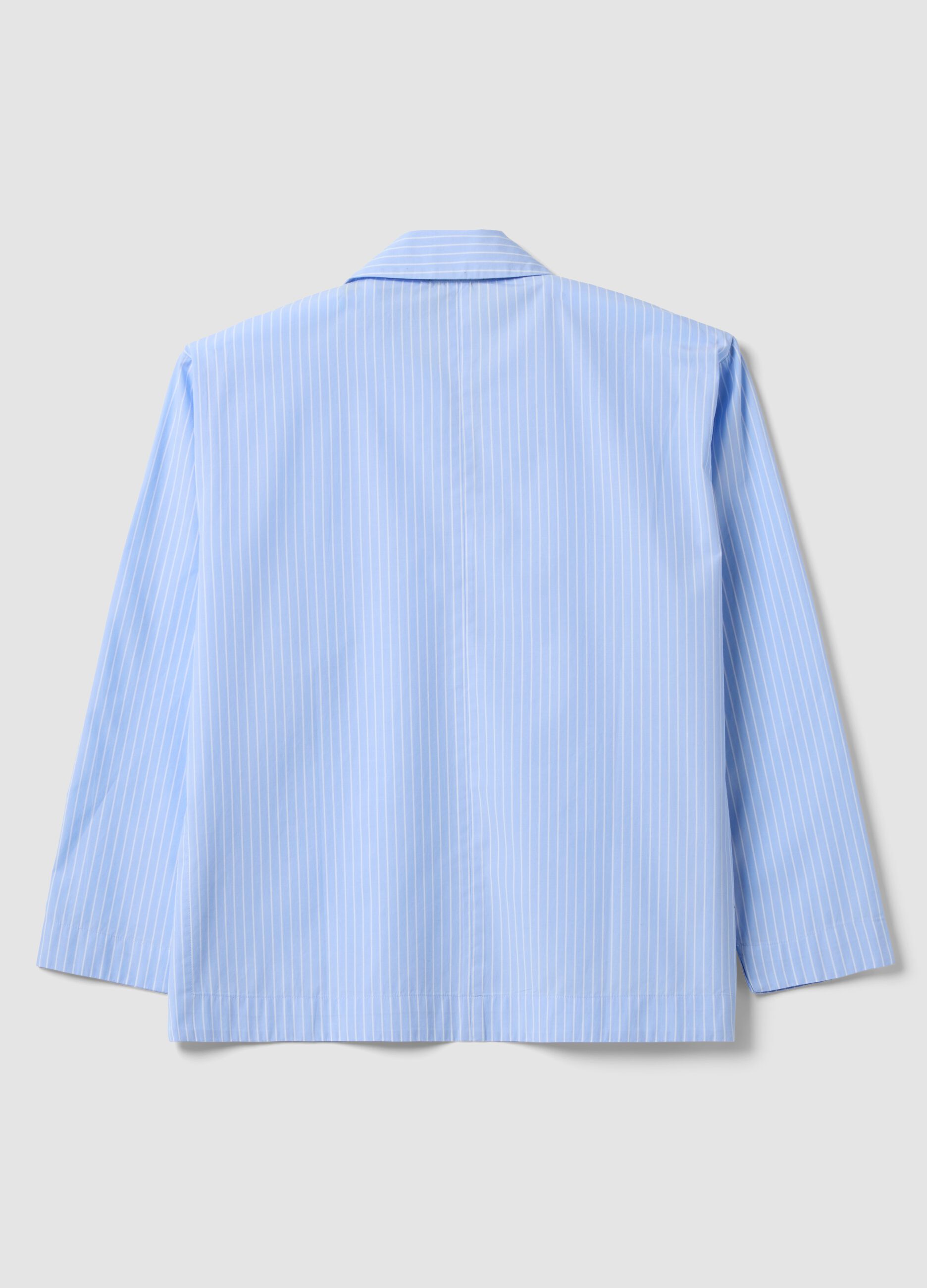 Blue striped pure cotton poplin shirt with V-neck