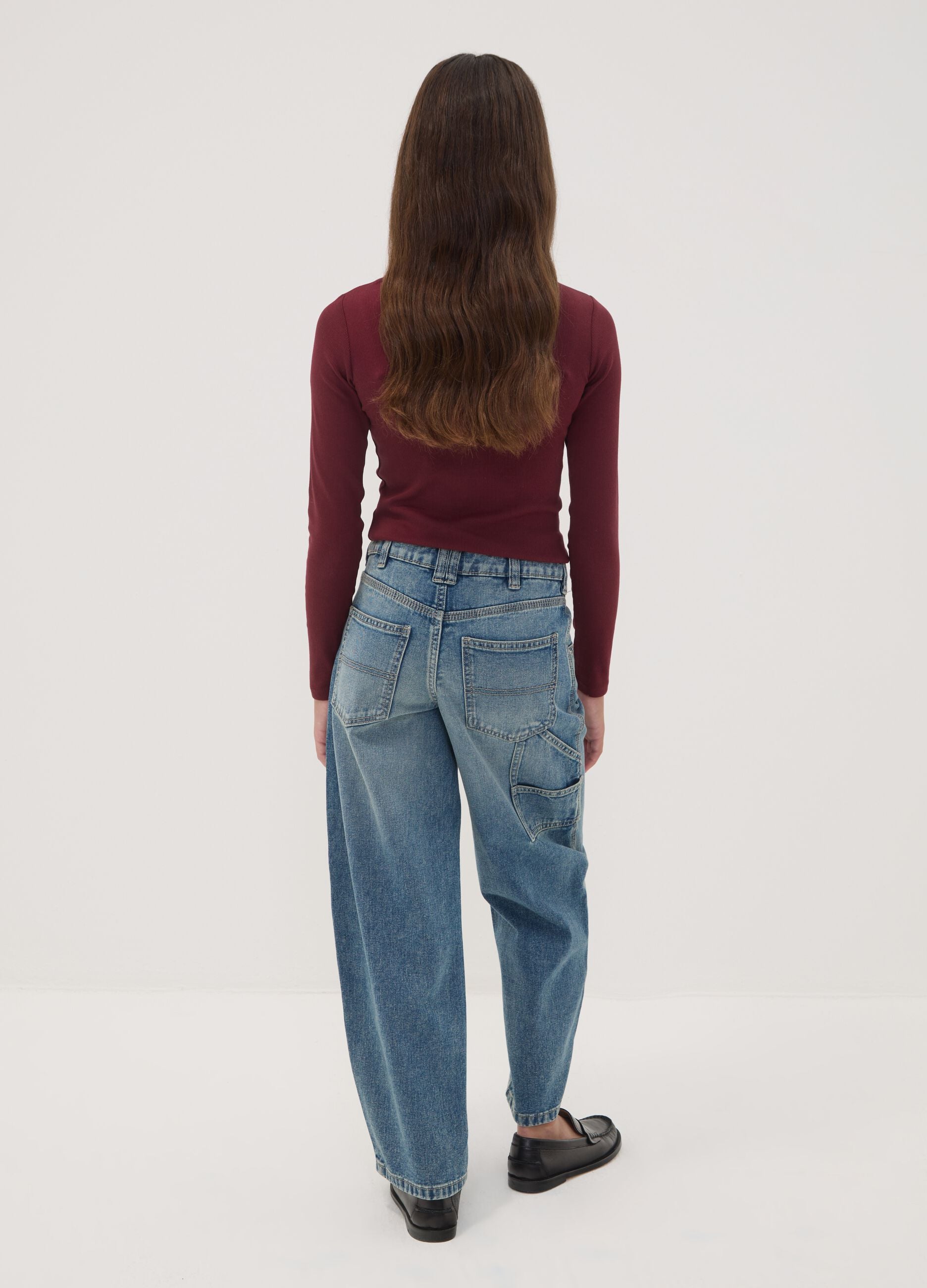 Blue denim pure cotton balloon-fit jeans