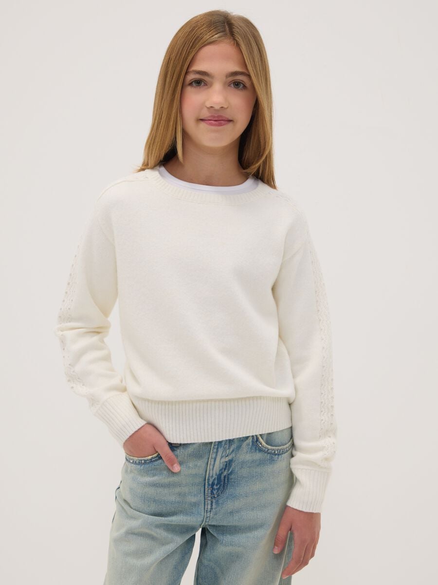 White crew-neck jumper in stretch wool blend_1