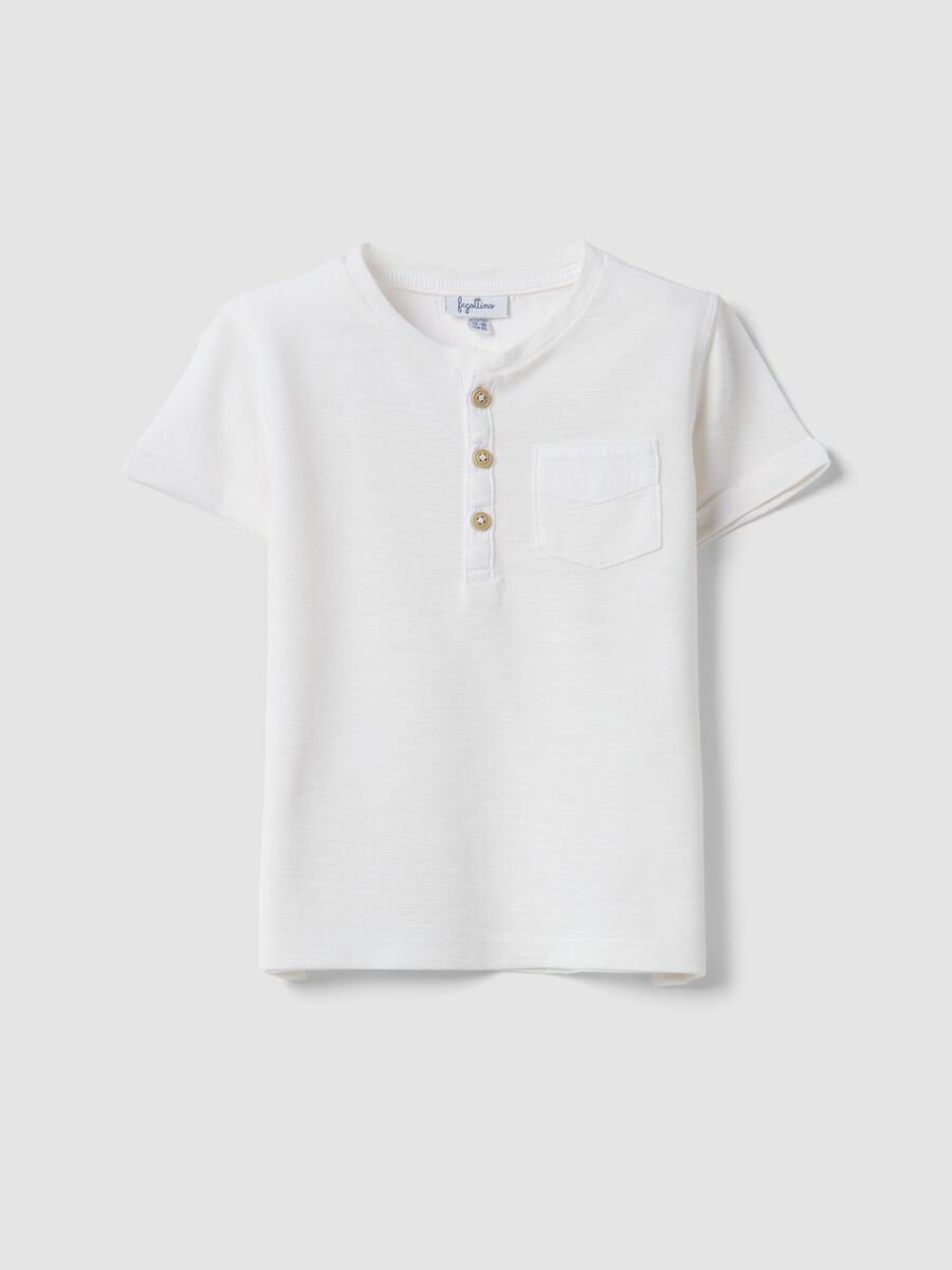 White pure cotton boys' t-shirt with regular fit and pocket_0