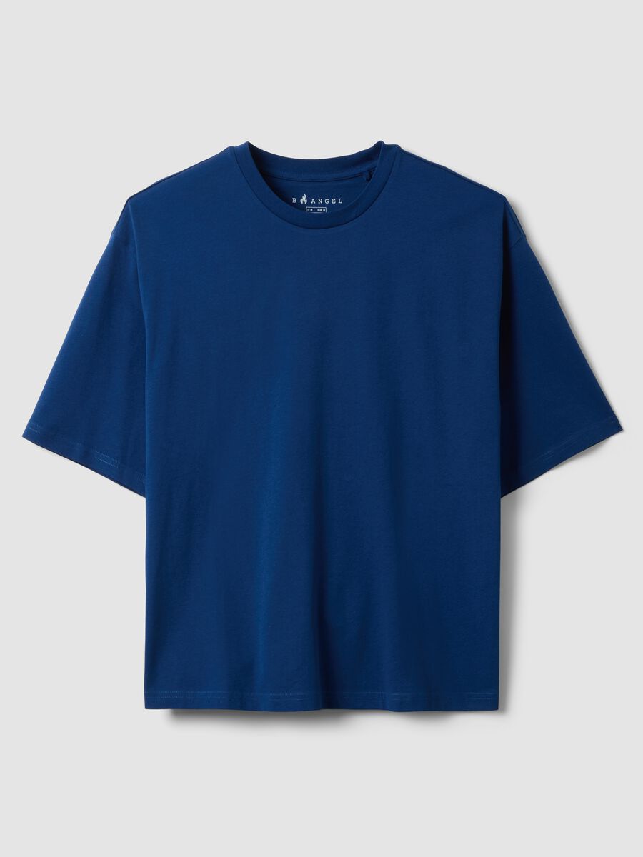 Blue pure cotton short-sleeve T-shirt_0