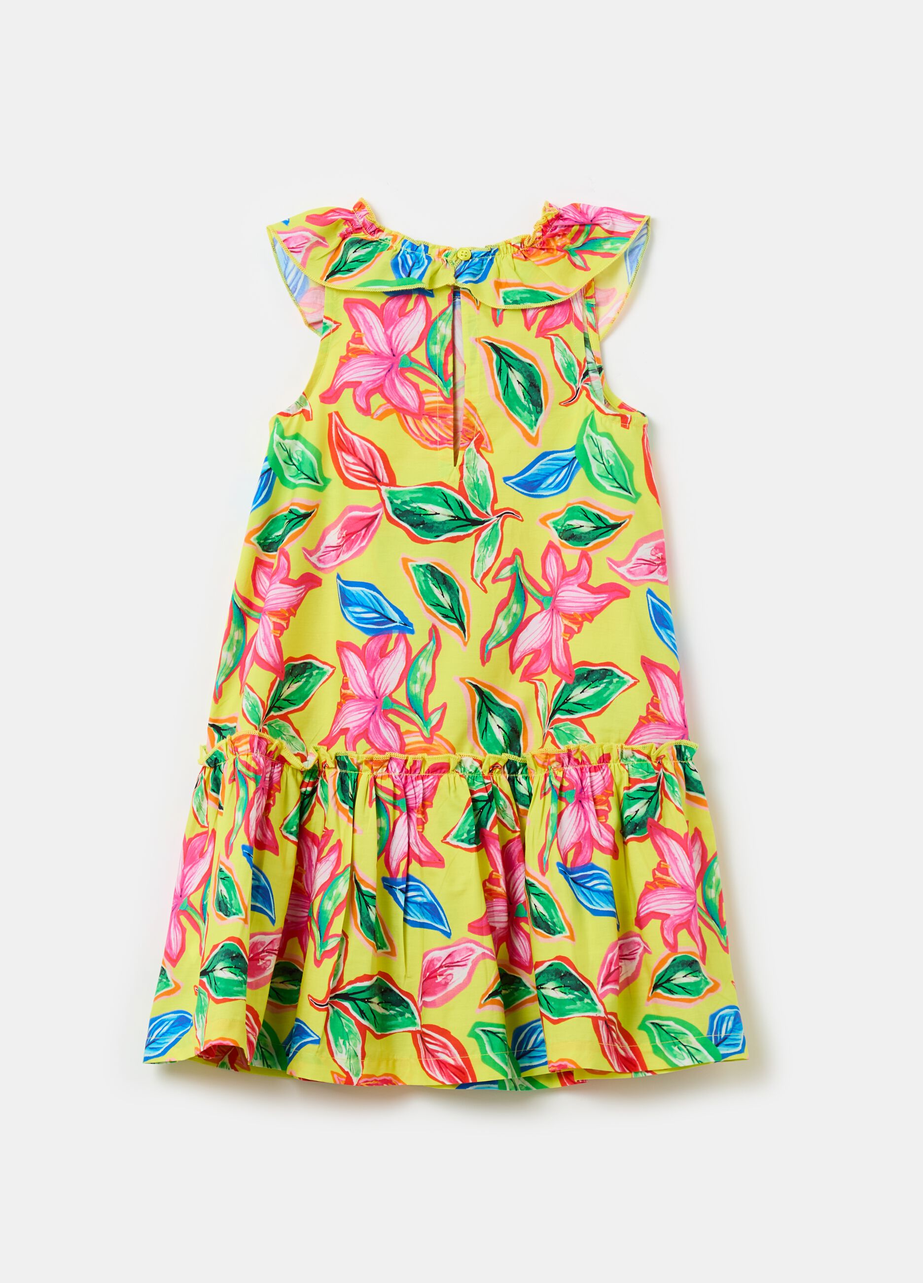Cotton dress with flounce and print