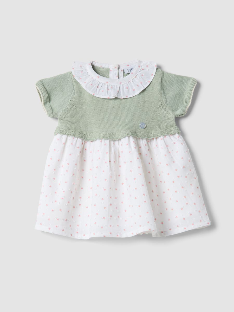 Baby girl's multicolour pure cotton dress with ruffle collar_0