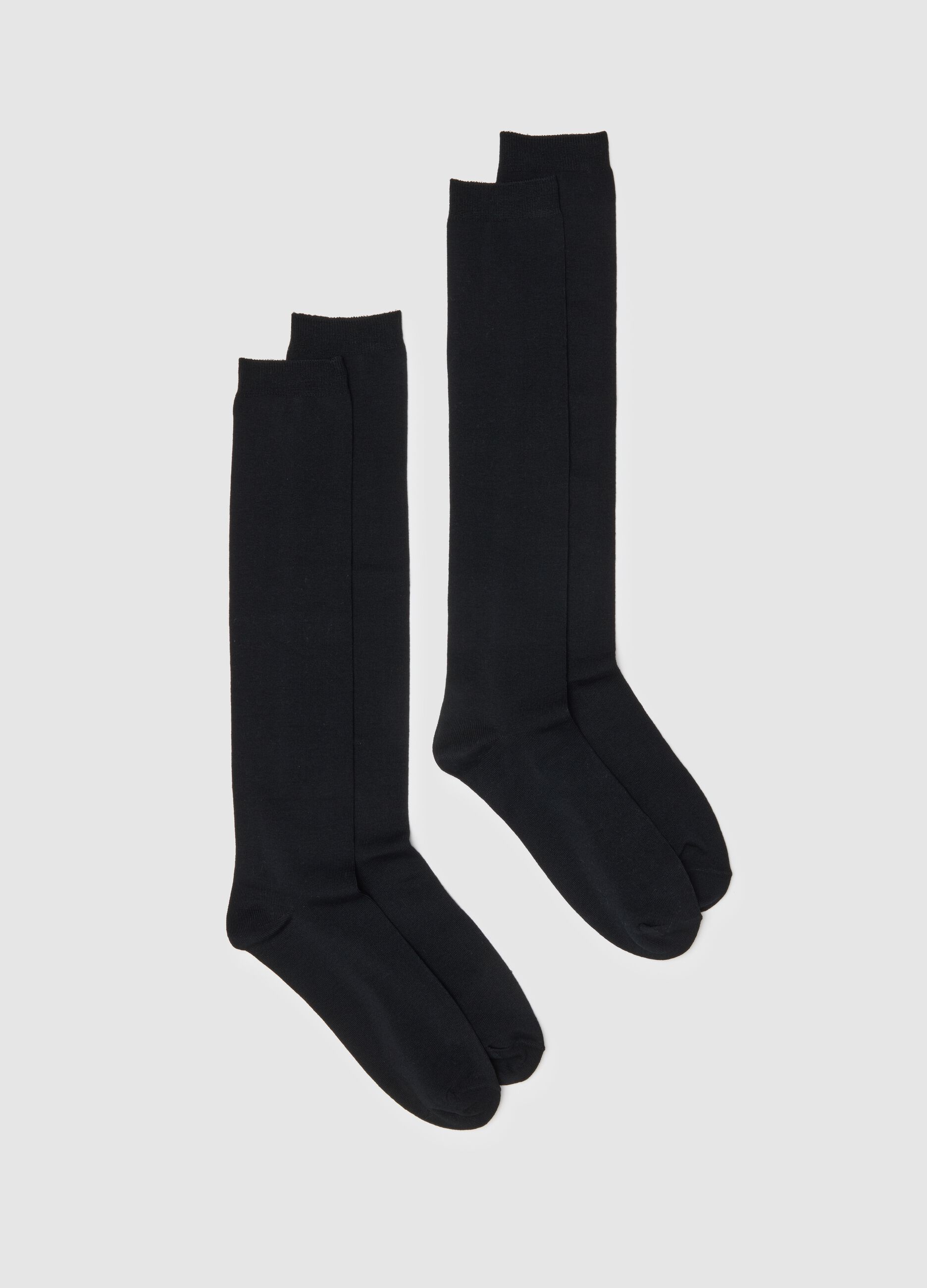 Two-Pack Long Black Cotton Stretch Socks