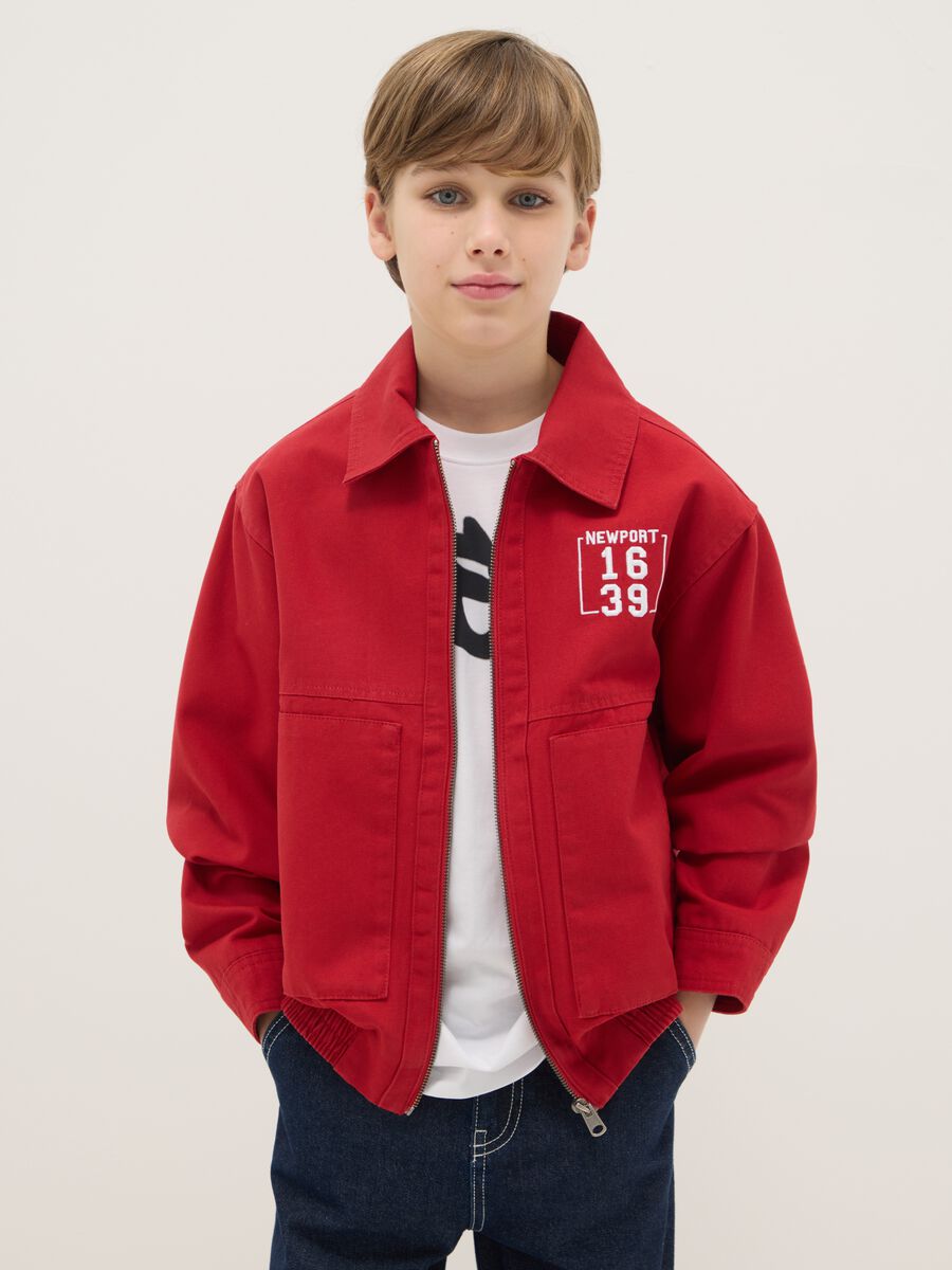 Red pure cotton jacket regular fit for boys_0