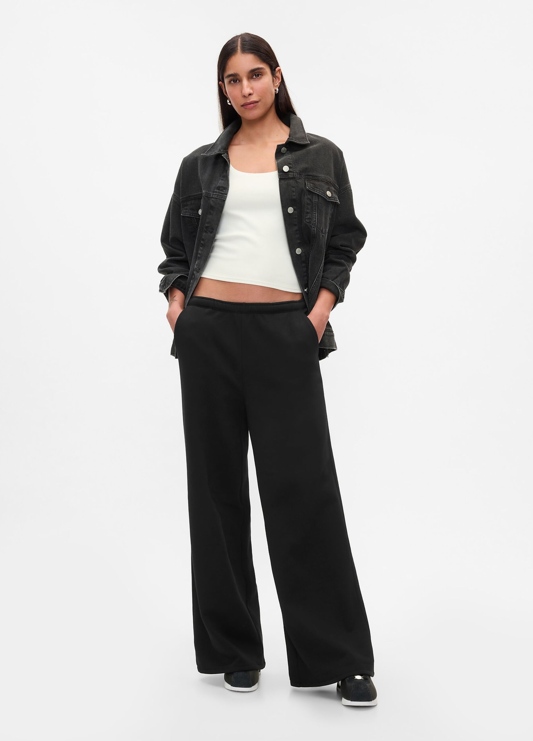 Black Wide Cotton Blend Trousers