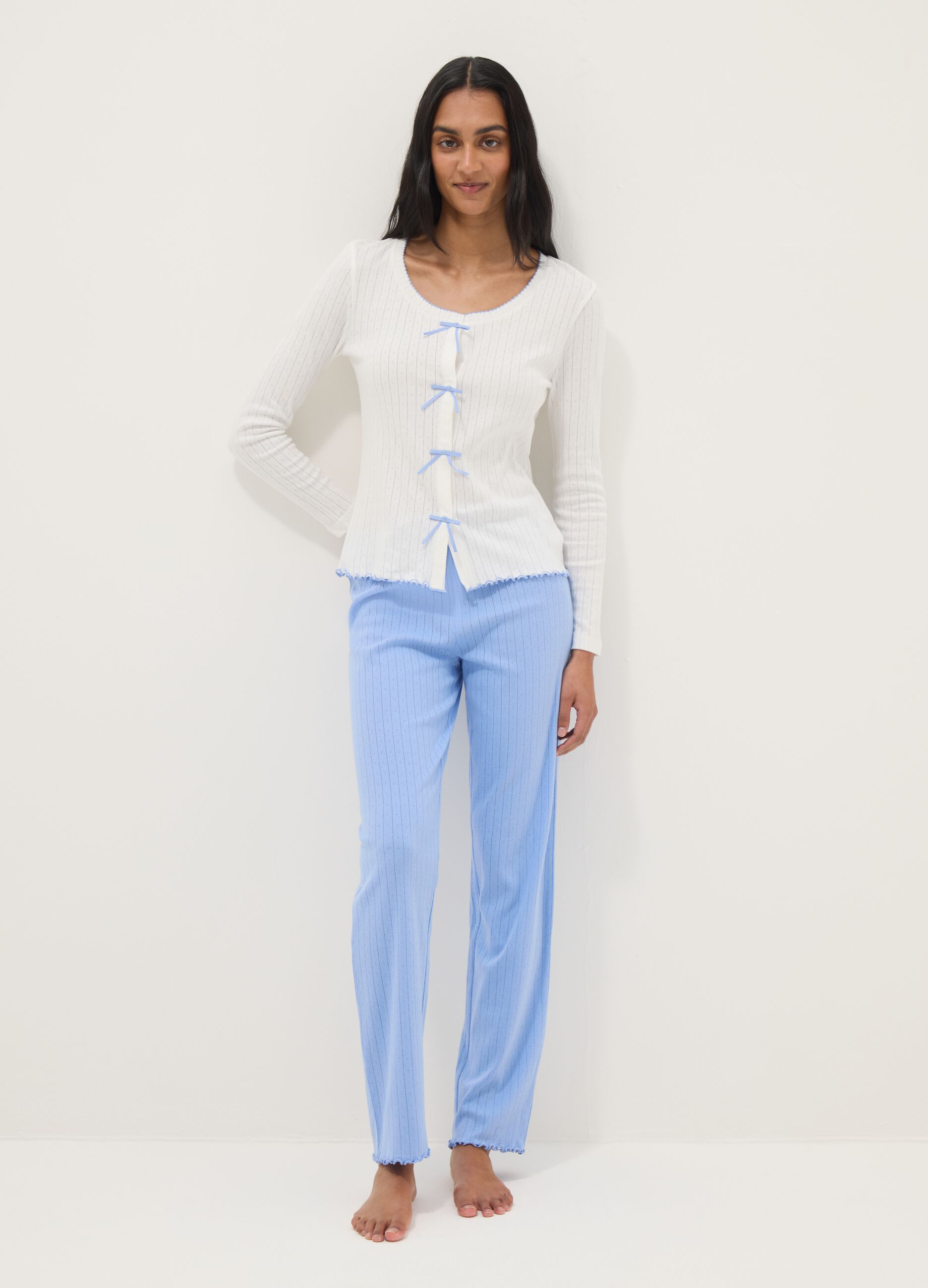 Blue pure cotton regular fit pyjama trousers