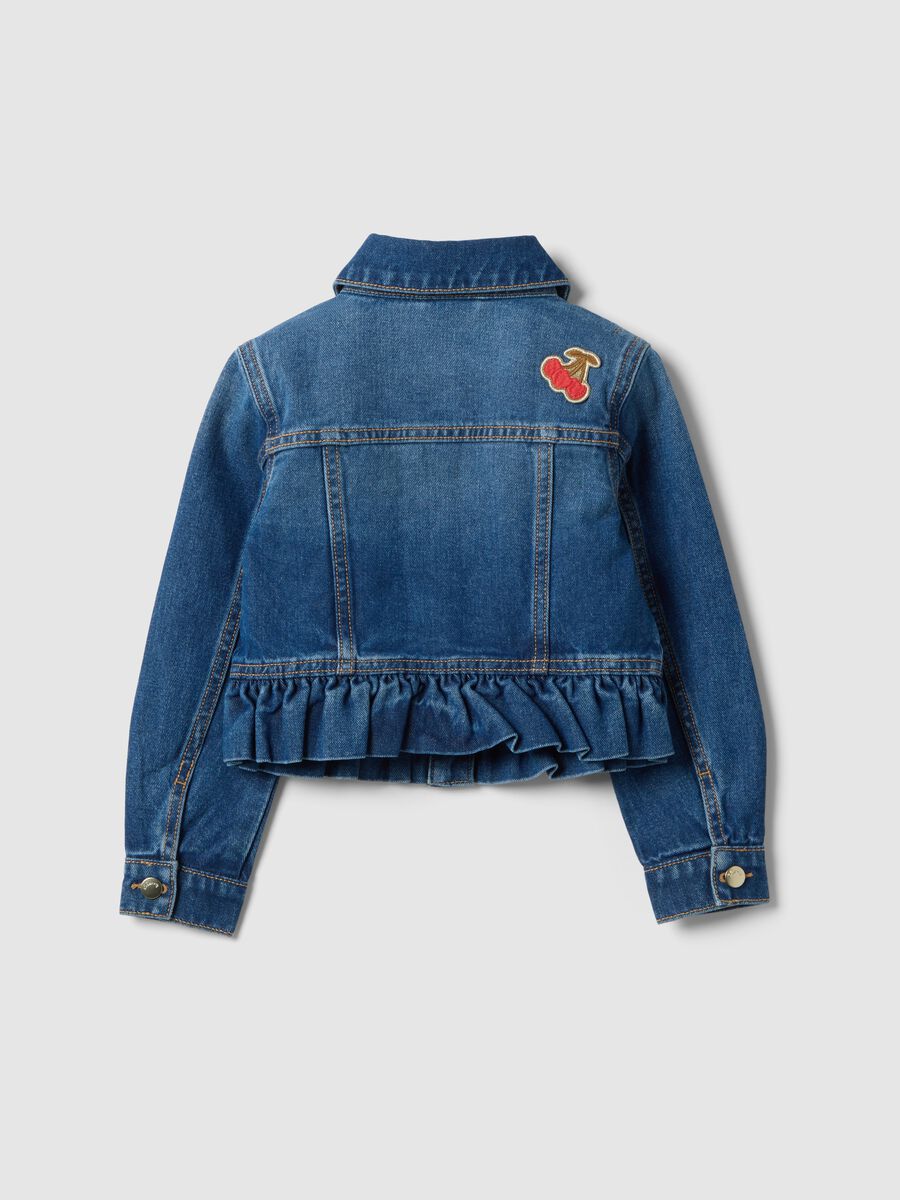 Girl's regular fit blue denim cotton jacket with pockets_1