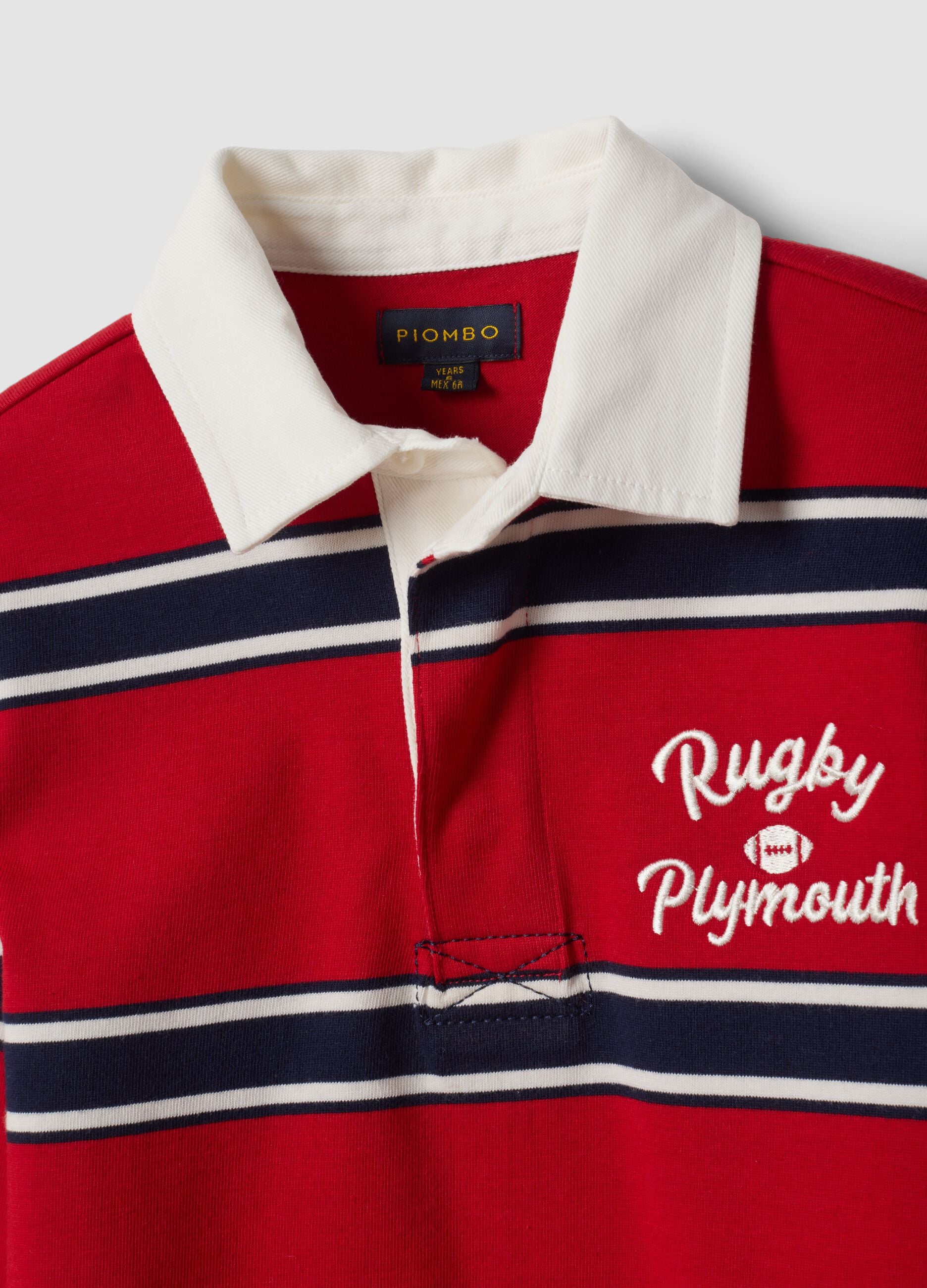 Polo rugby rossa in puro cotone a righe regular fit per bambino