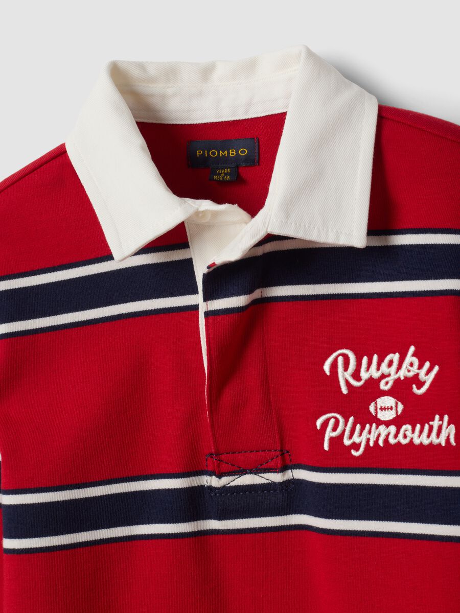 Polo rugby rossa in puro cotone a righe regular fit per bambino_1