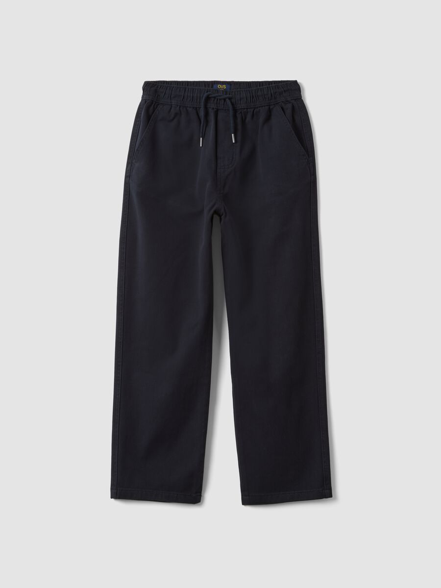 Blue stretch cotton trousers with elasticated waistband, comfort fit_0