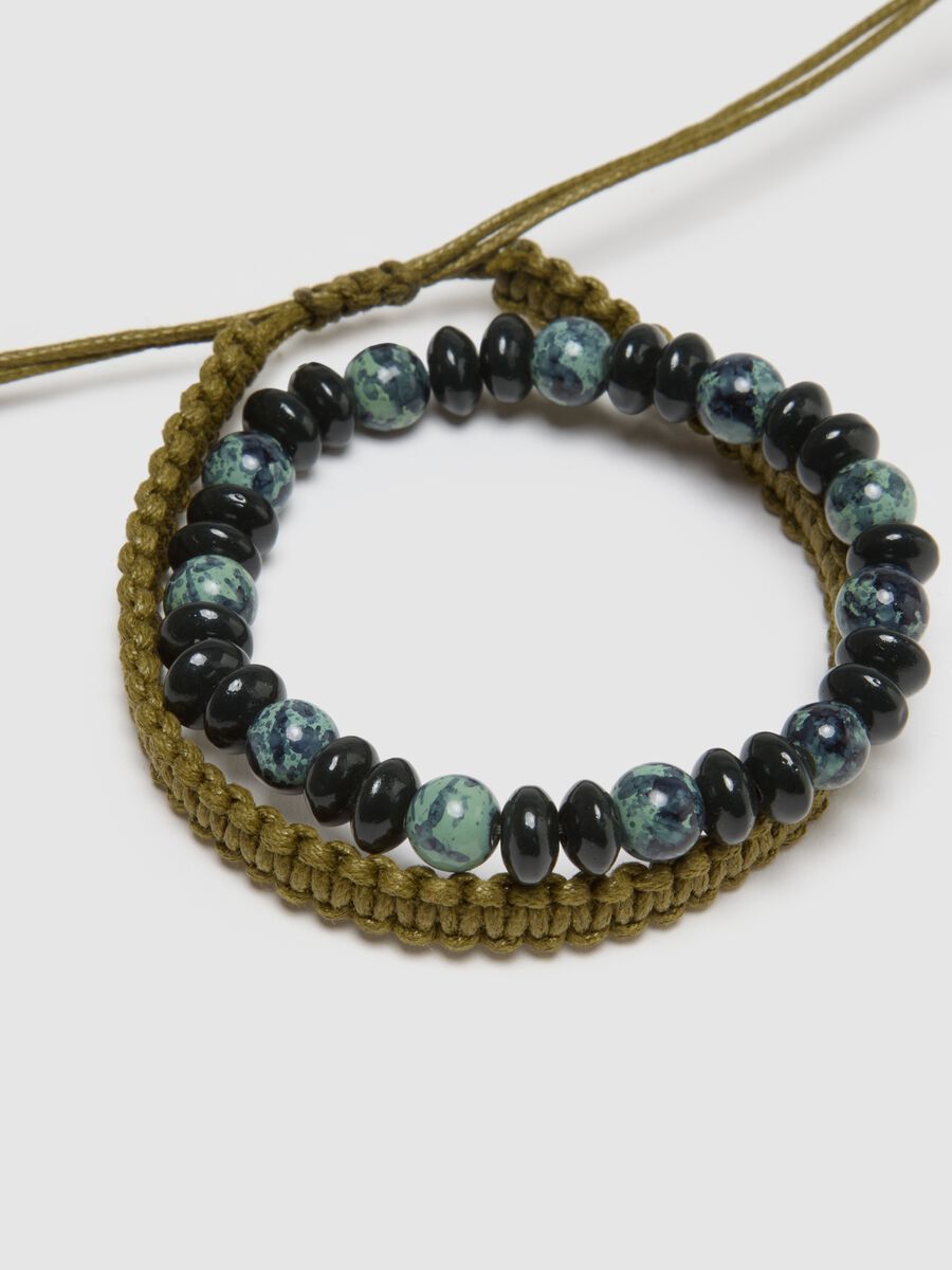 Multicolour glass bead bracelets with woven design twin pack_2