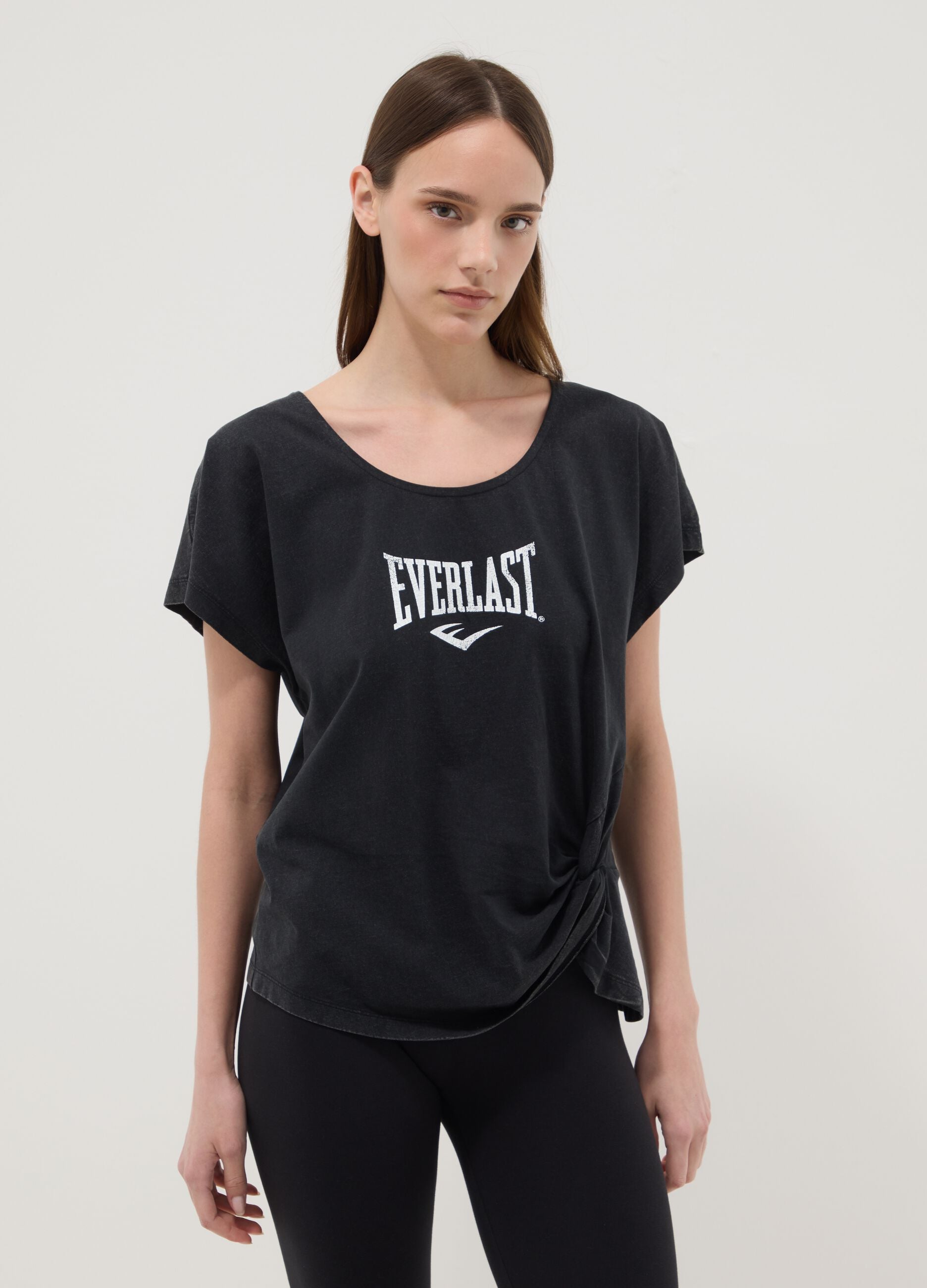 Black pure cotton regular fit T-shirt with knot detail