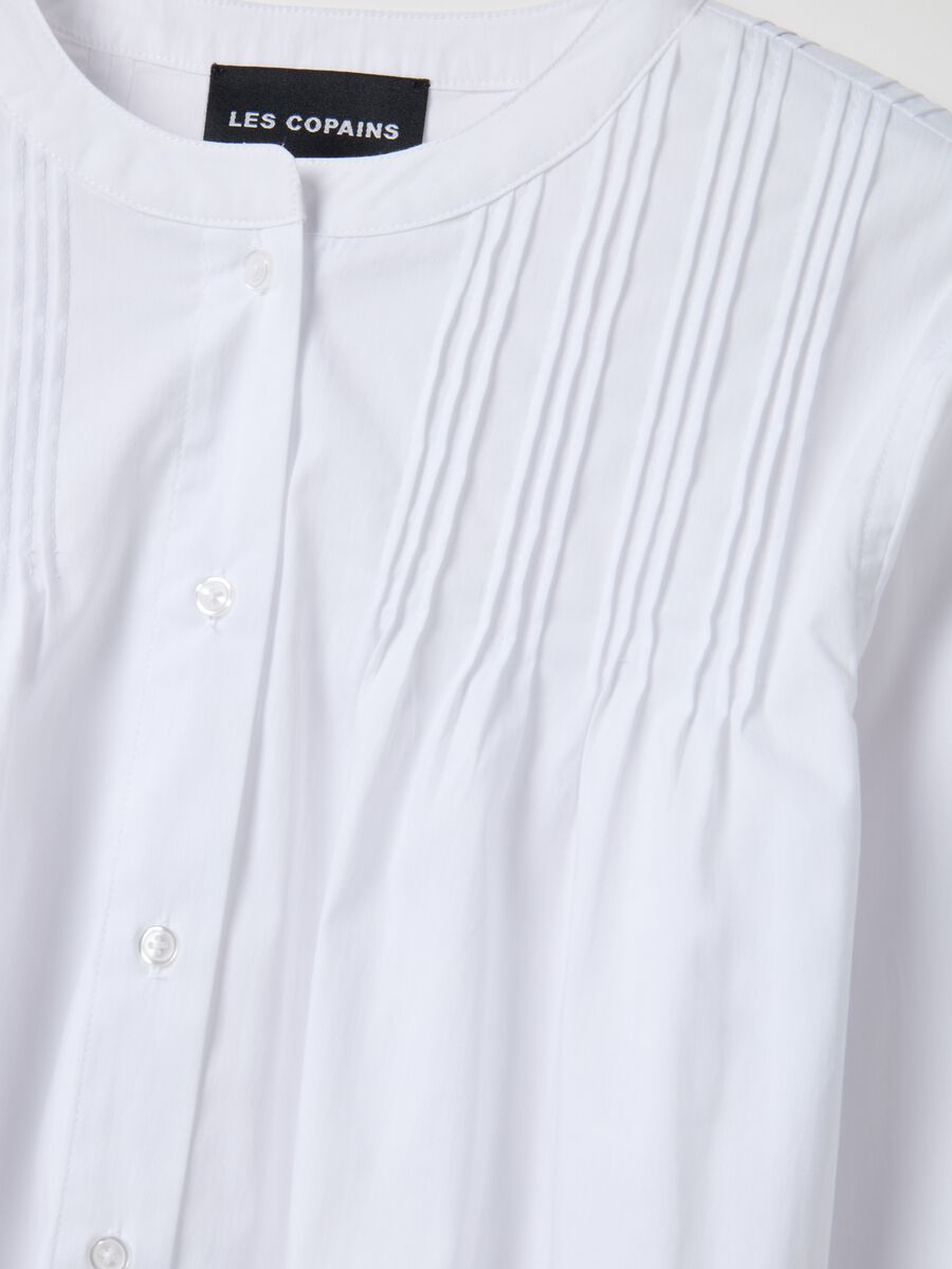 White cotton blend regular fit shirt with mandarin collar_5
