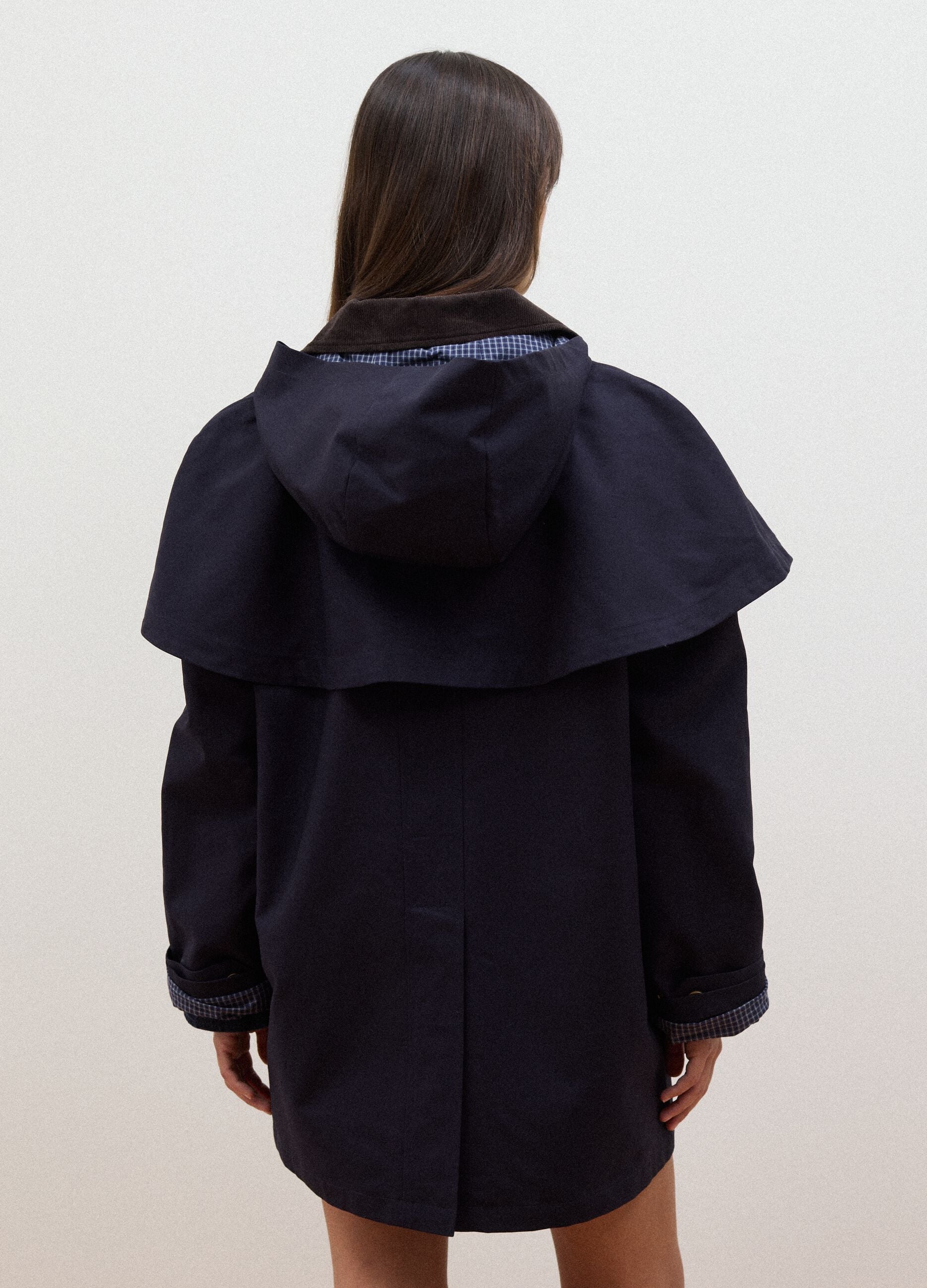 Blue pure cotton parka with hood, oversized fit
