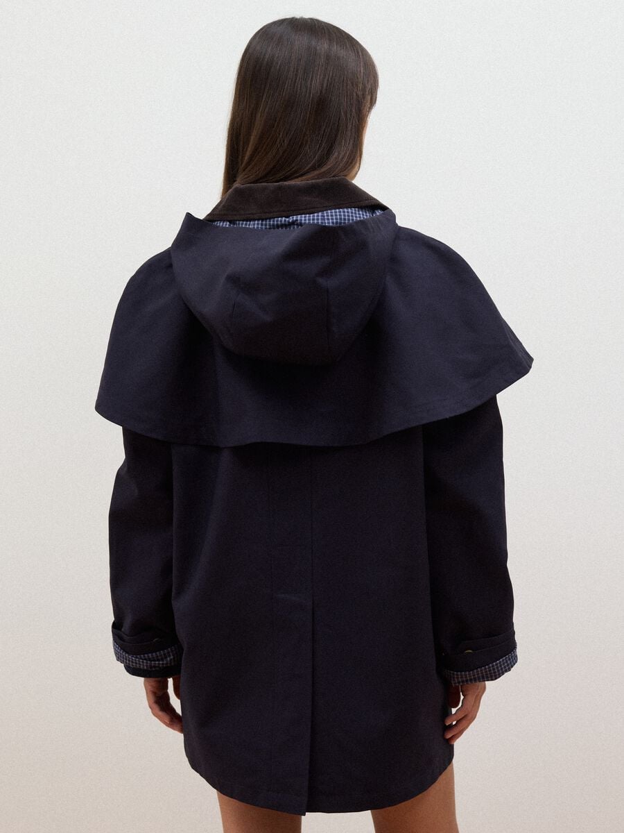 Blue pure cotton parka with hood, oversized fit_3