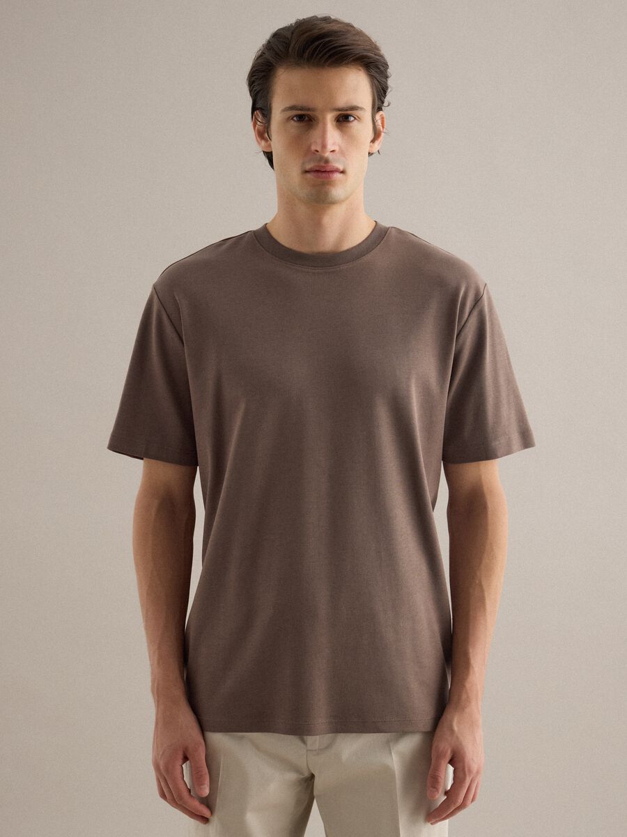 Brown pure cotton regular fit crew-neck T-shirt_1