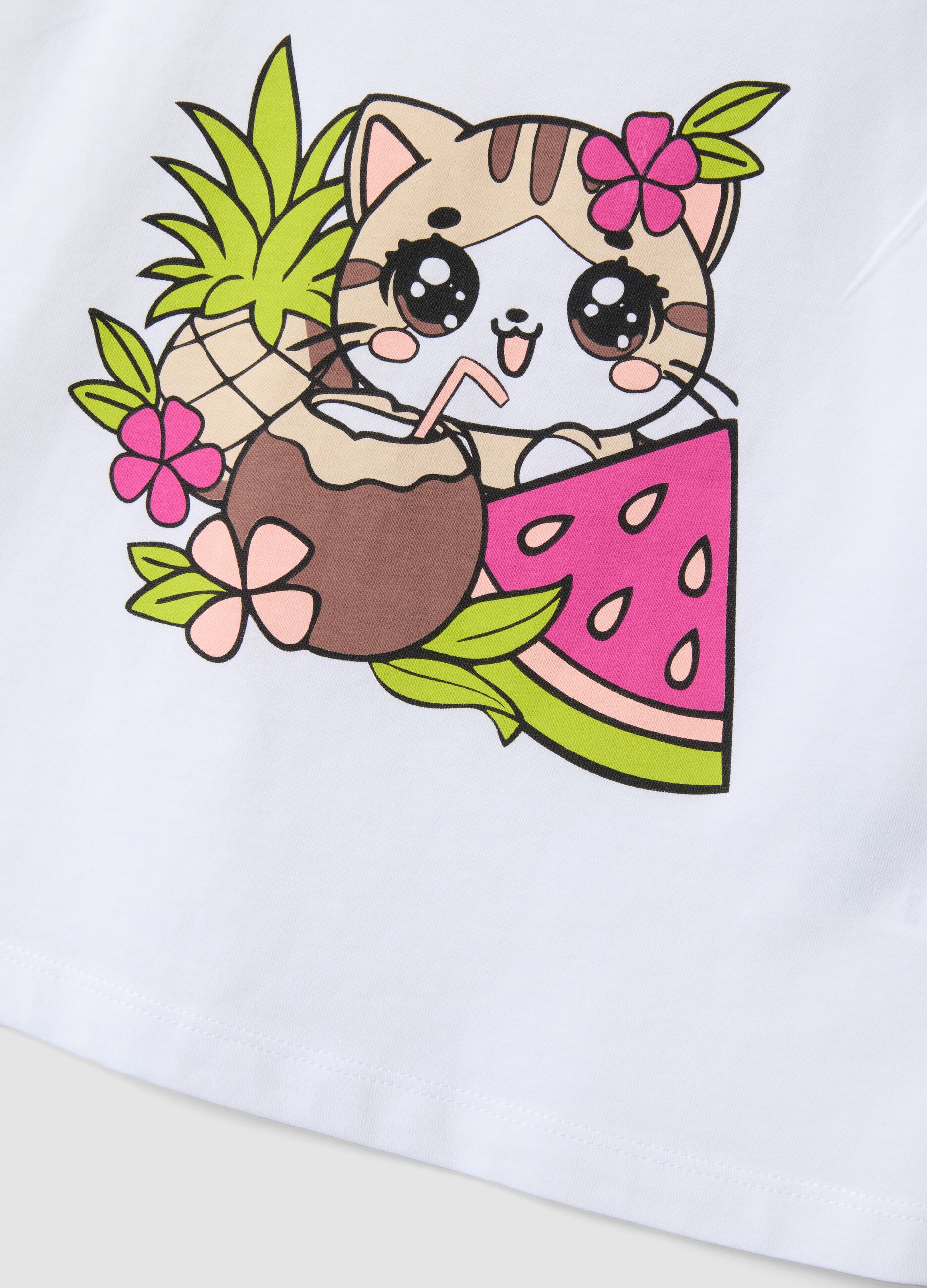 White pure cotton vest top with print