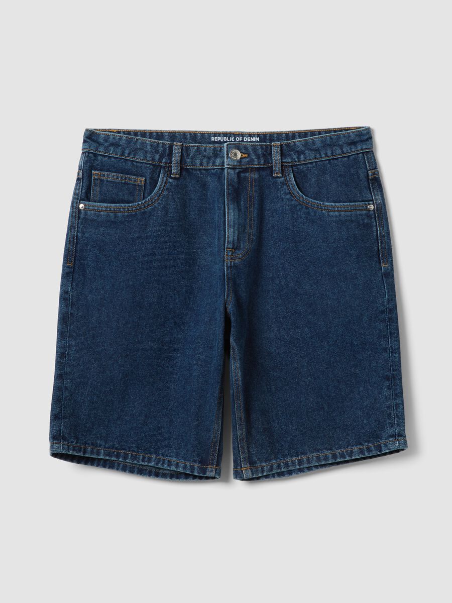 Blue denim Bermuda shorts in cotton blend, regular fit_4