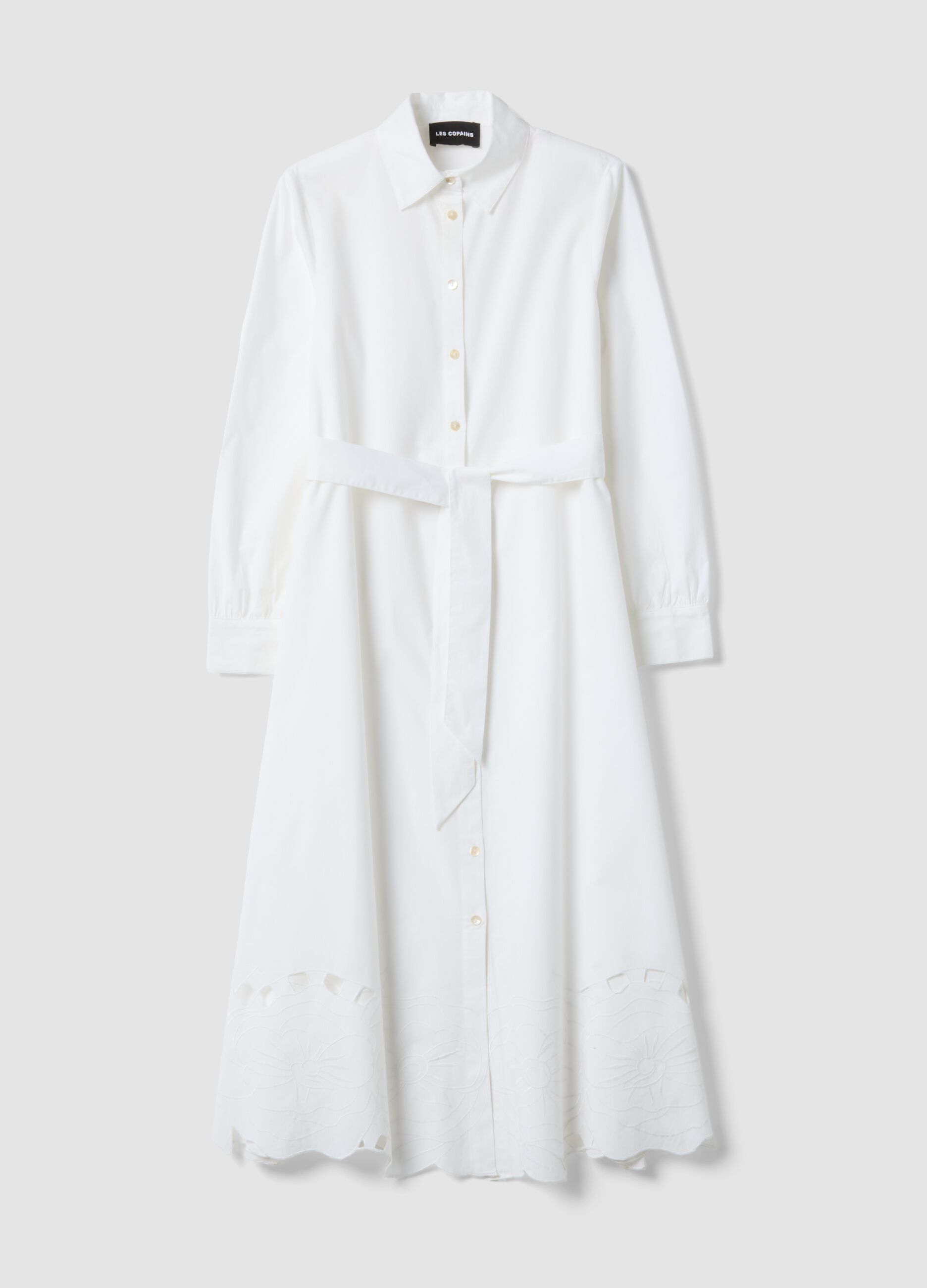 Wei&szlig;es Maxikleid aus reiner Baumwolle in Regular Fit mit Stickereien