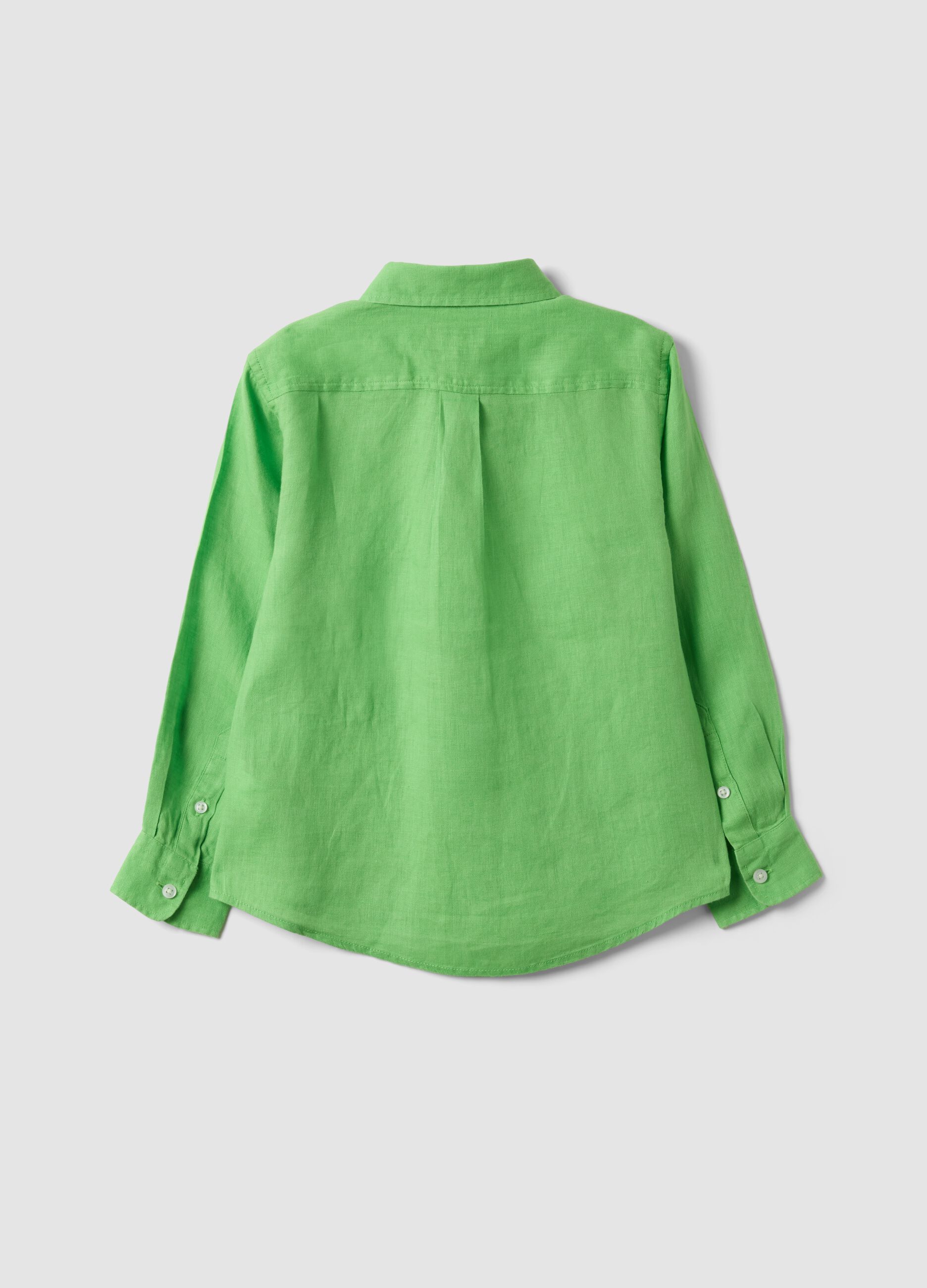 Green pure linen oversized kids&rsquo; shirt