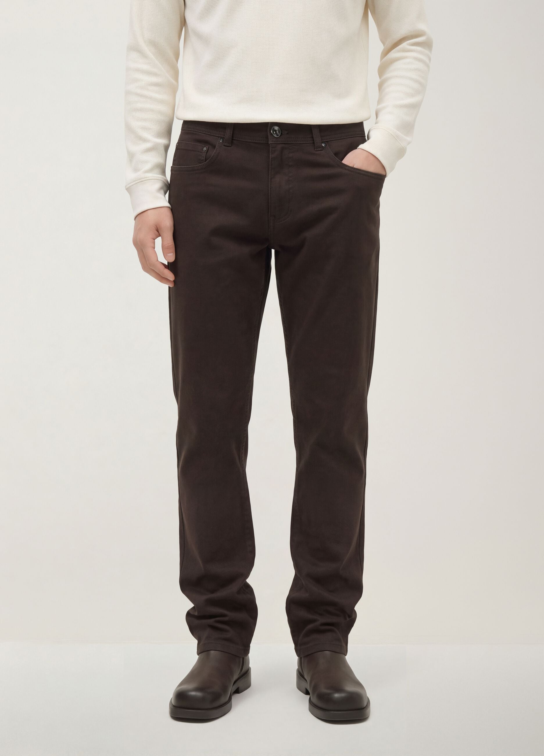 Brown slim-fit stretch cotton trousers