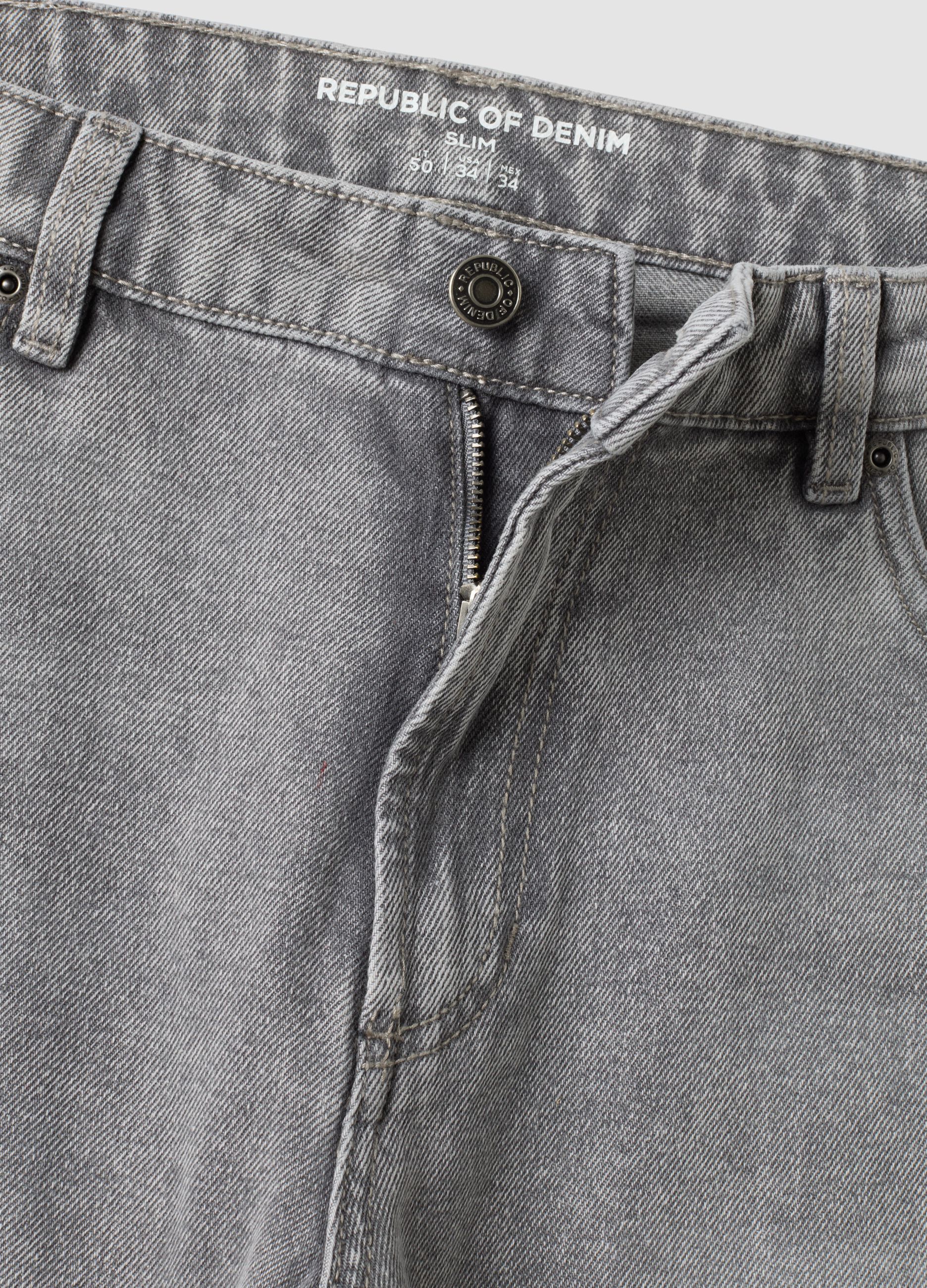 Grey slim-fit jeans in cotton and viscose blend