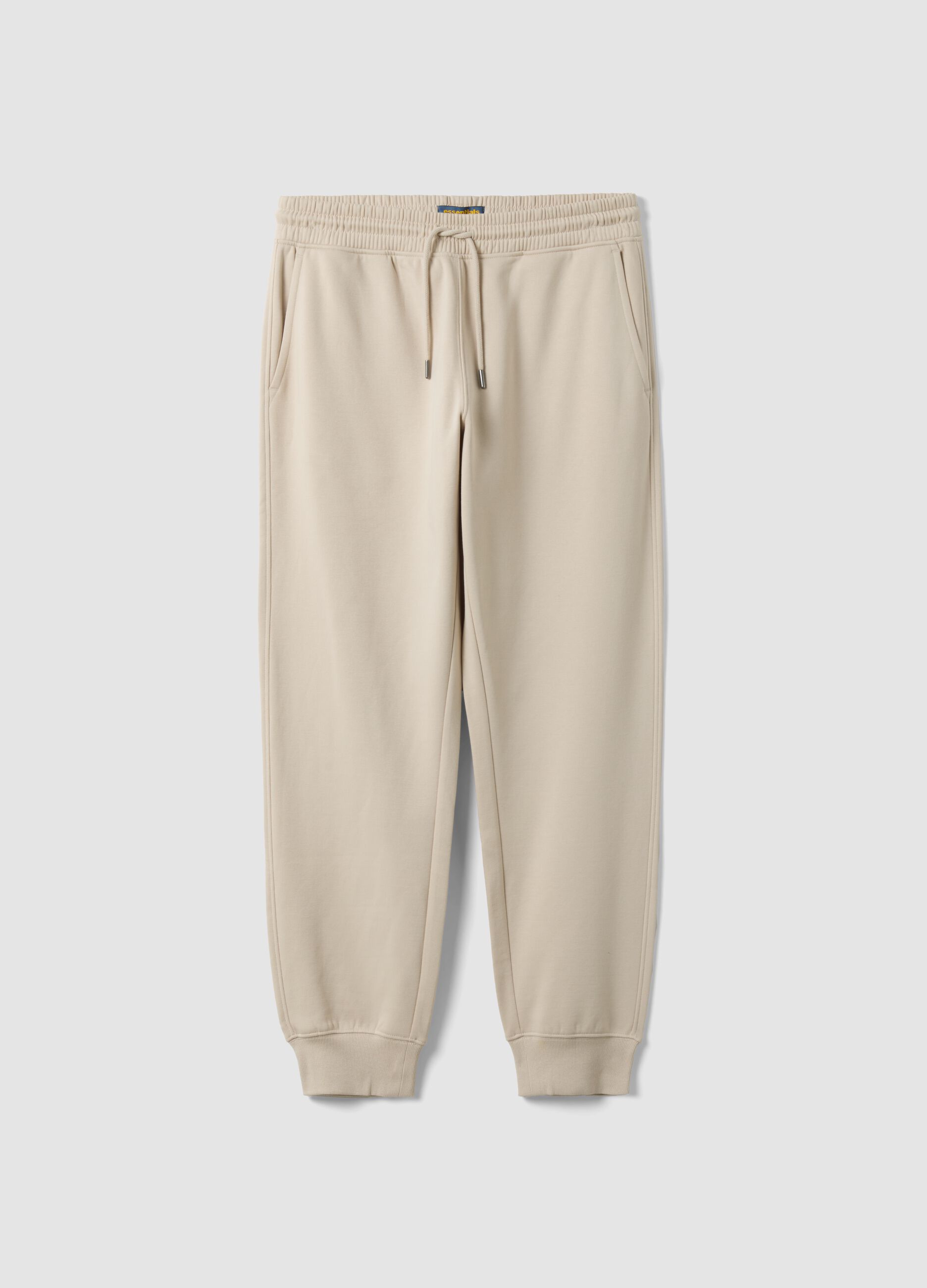 Beige Jogger aus Baumwollmix mit B&uuml;ndchenabschluss und Kordelzug