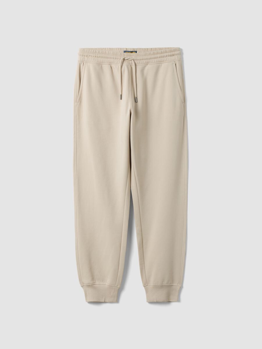 Beige cotton-blend joggers with cuffed hems and drawstring_5