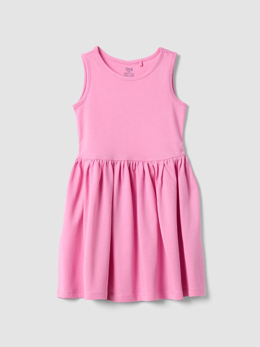 Girls' sleeveless pink pure cotton dress regular fit_0