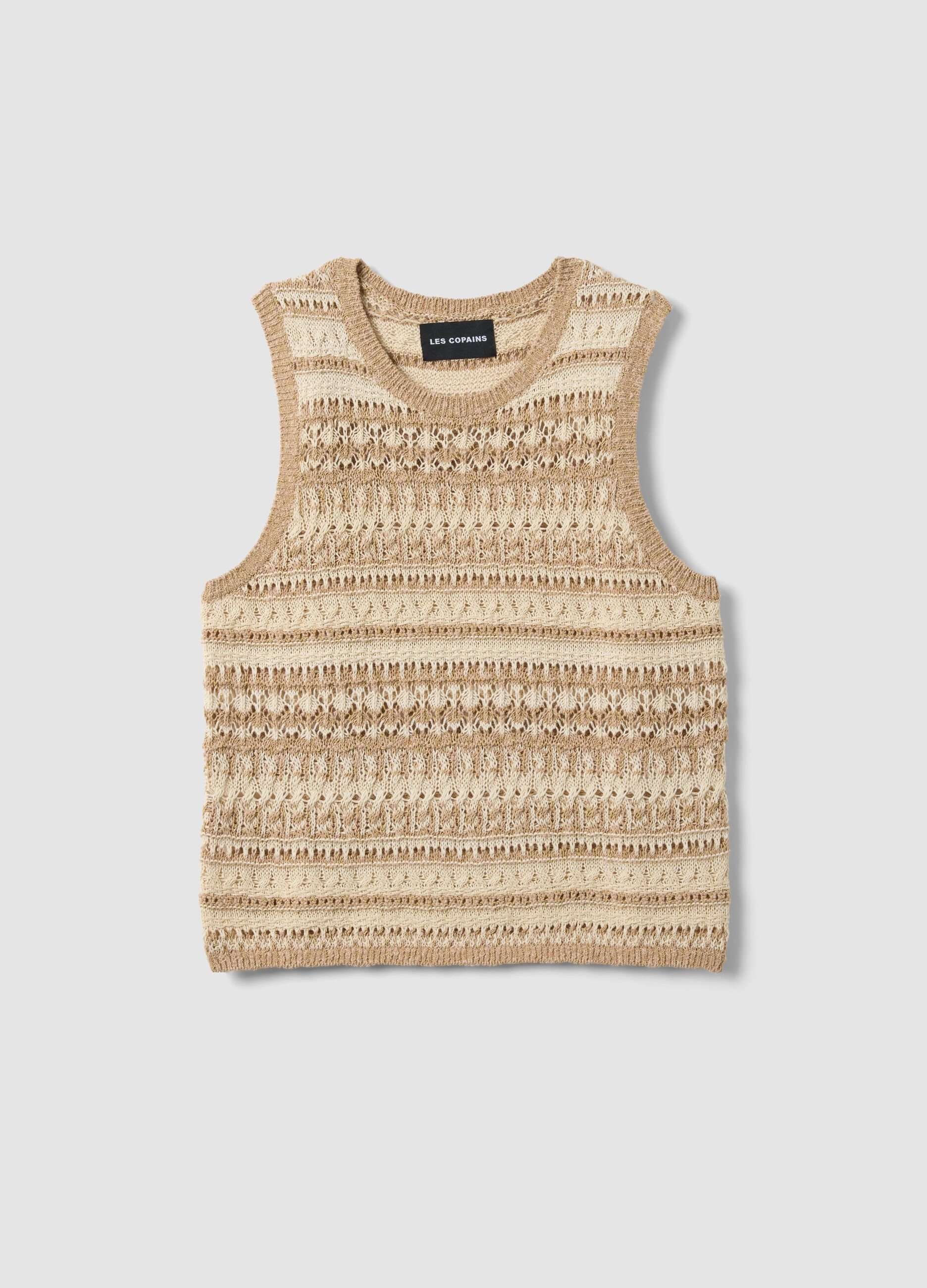 Multicolour cotton blend regular fit tank top with perforated texture