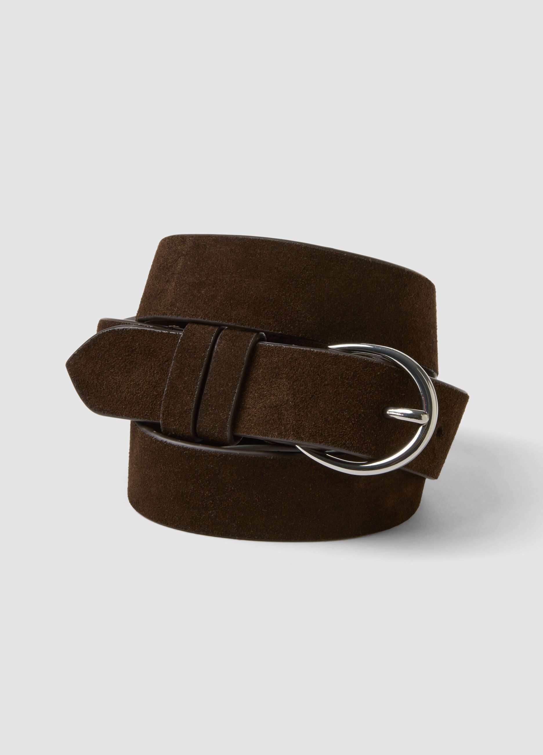 Genuine leather brown belt with oval buckle