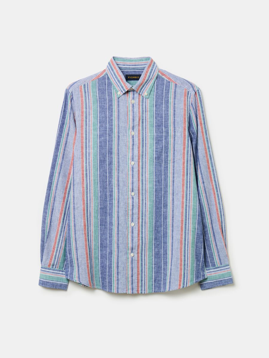 Linen and cotton shirt with multicoloured stripes_3